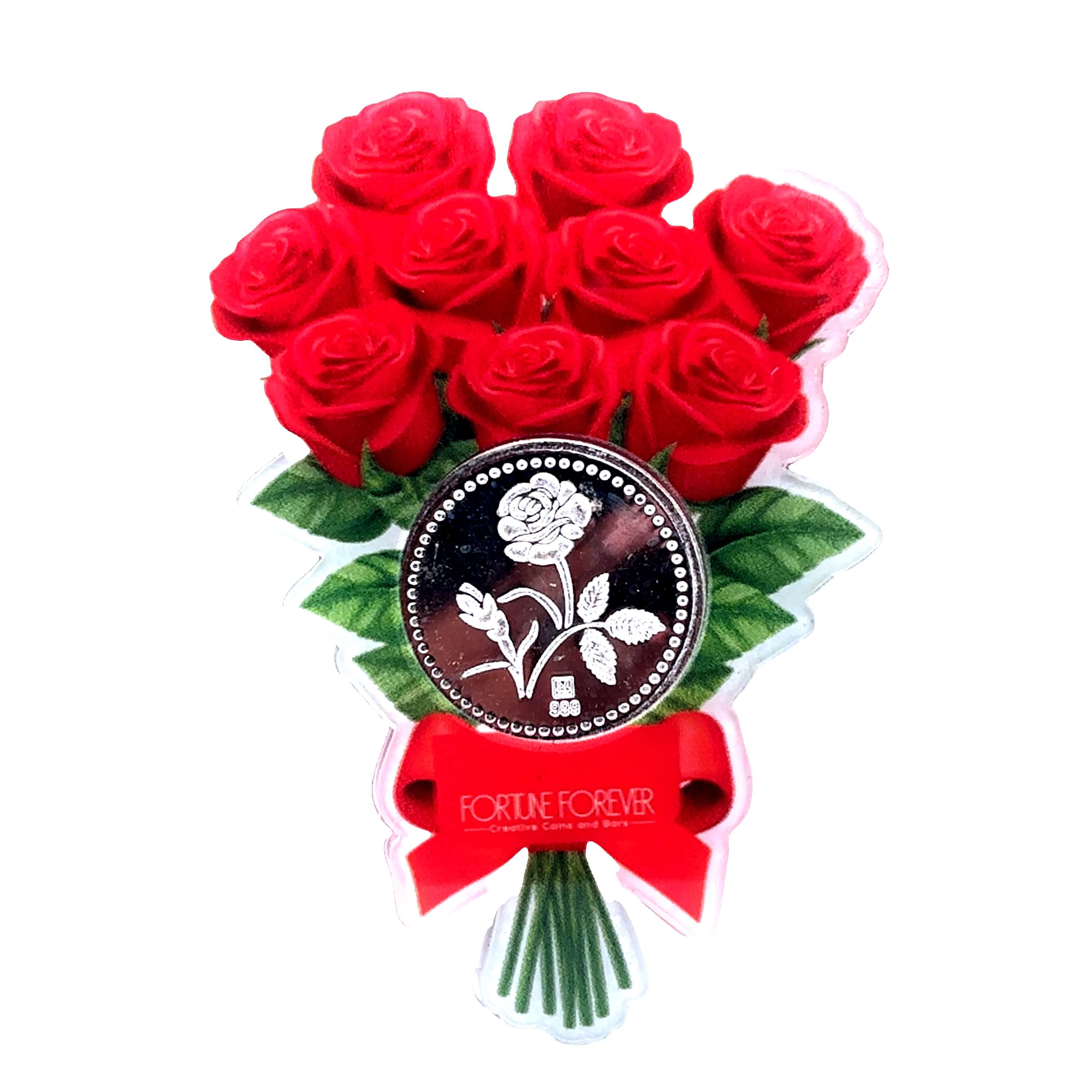 Scarlet Glow Silver Rose Bouquet