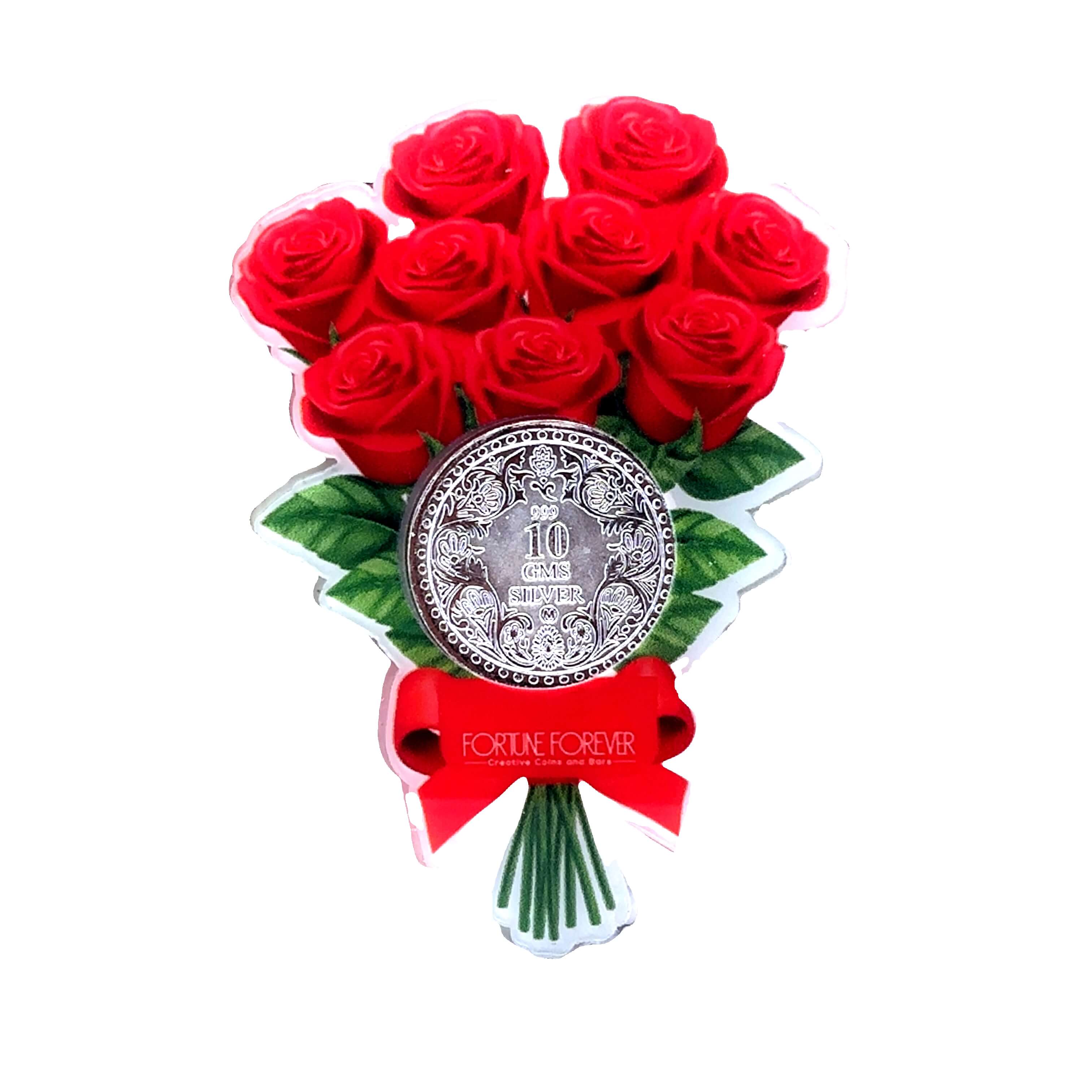 Scarlet Glow Silver Rose Bouquet