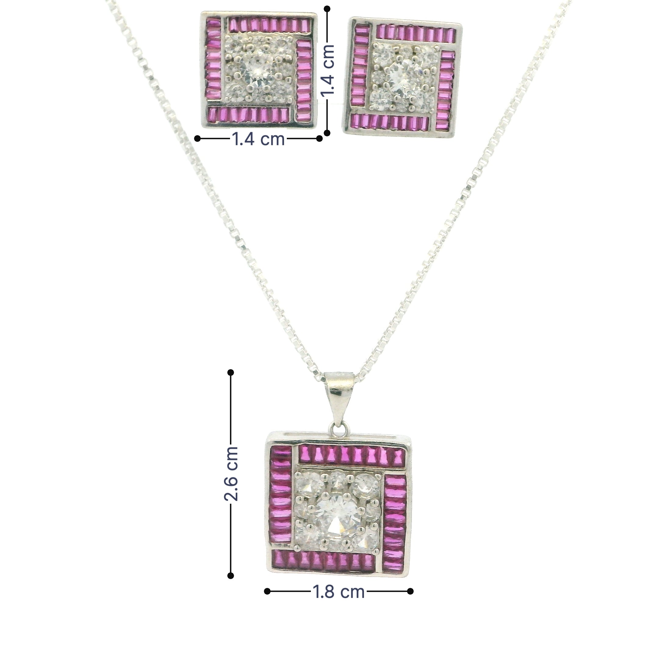 Radiant Pink Crystal Square Pendant Set
