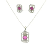 Dazzling Oval Pink Gem Pendant Set