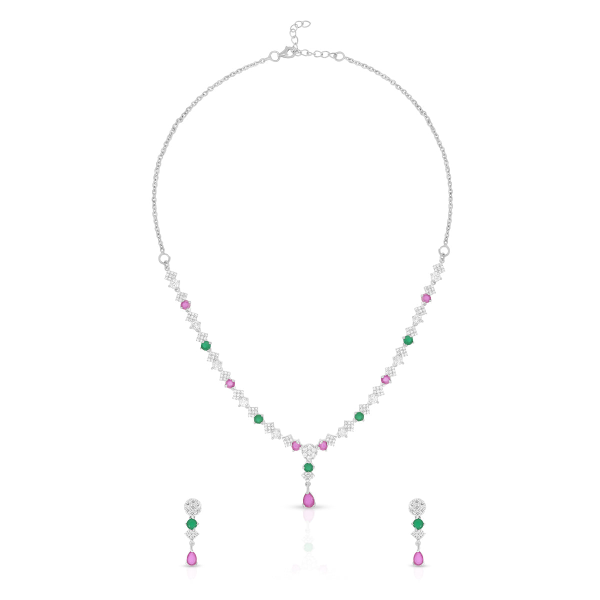 Elegant Multicolor Stone Dangling Necklace Set