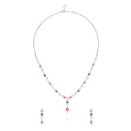 Elegant Multicolor Stone Dangling Necklace Set