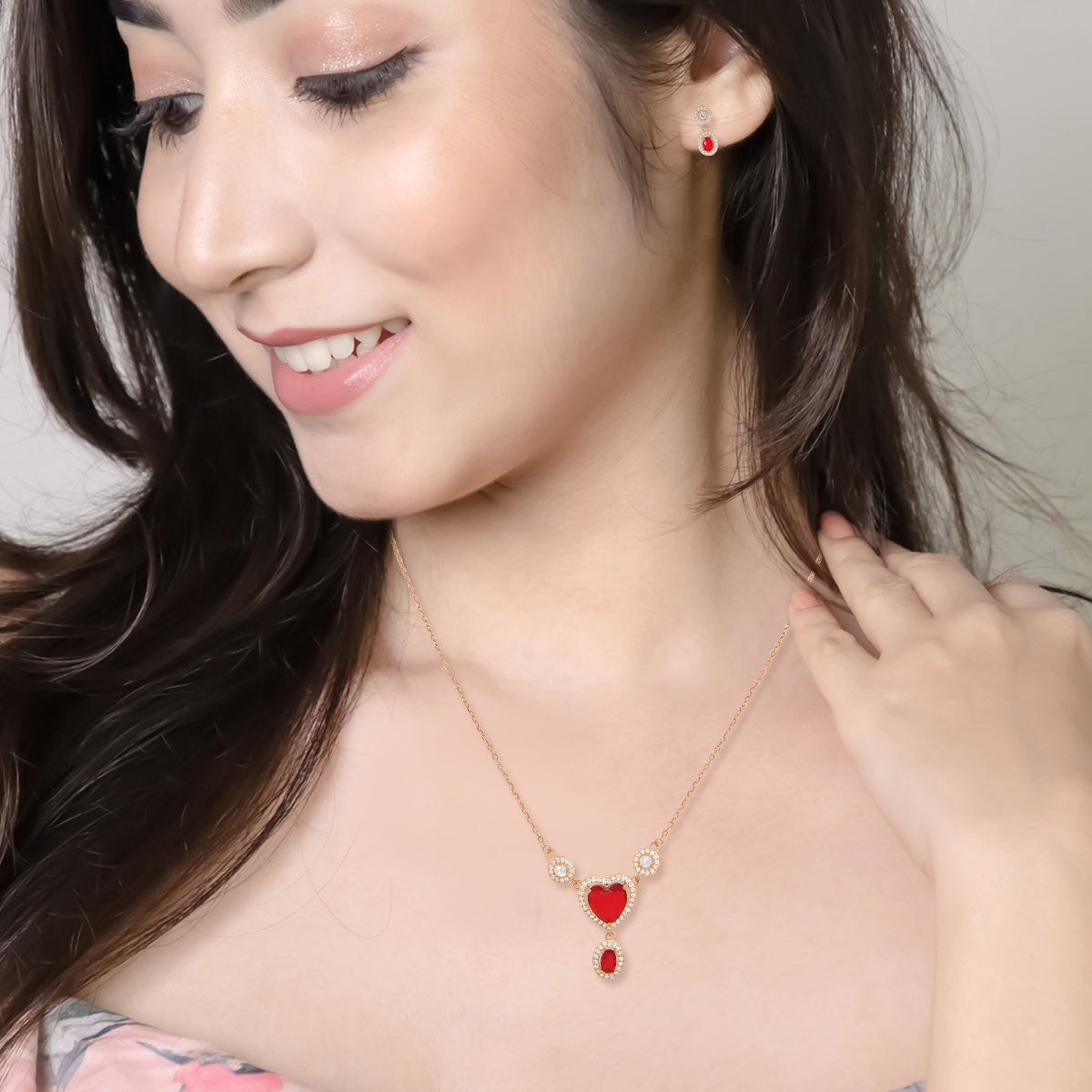 Charming Heart Drop Necklace Set