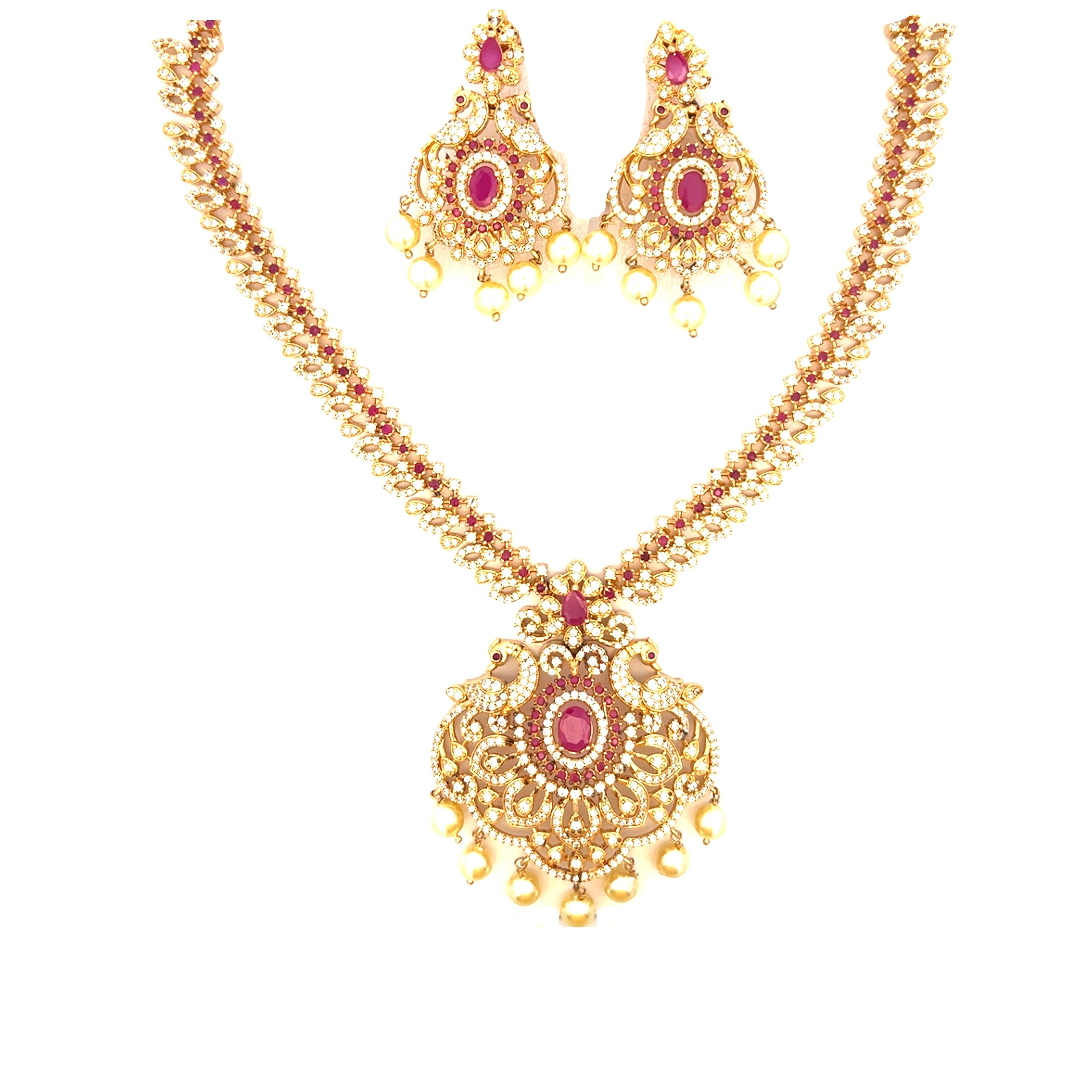 Gold Plated Necklace Set with Pink Stone