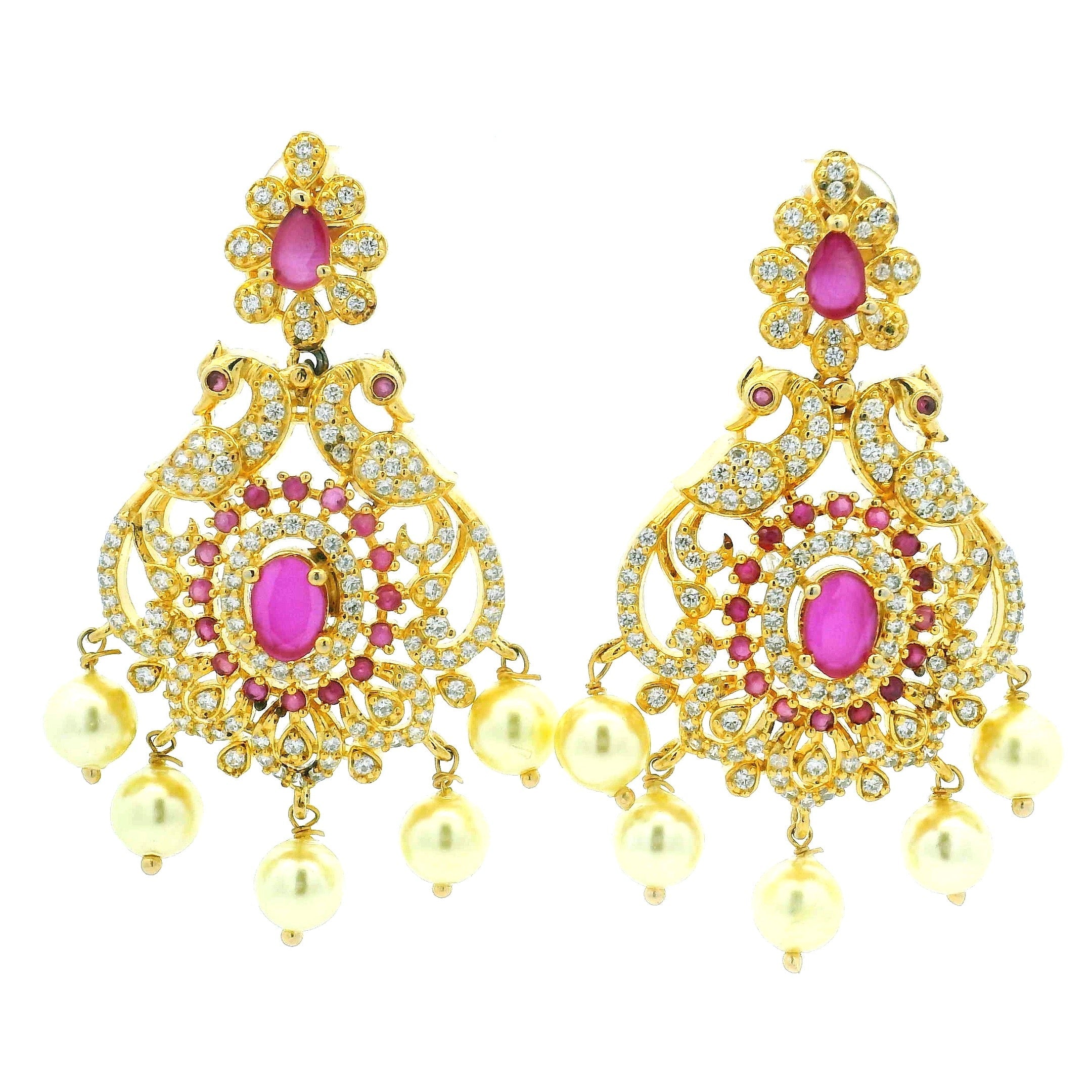 Gold Plated Necklace Set with Pink Stone