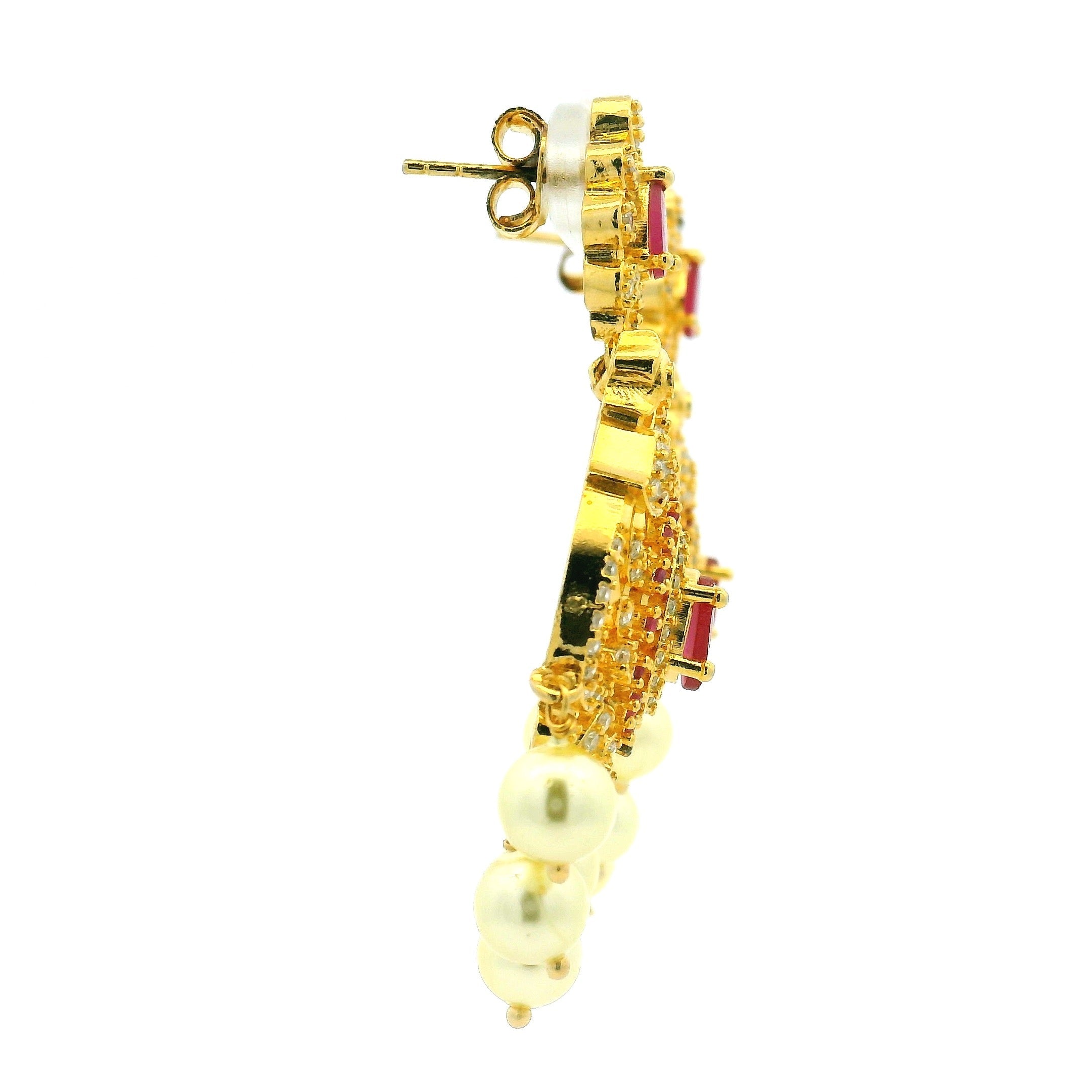 Gold Plated Necklace Set with Pink Stone