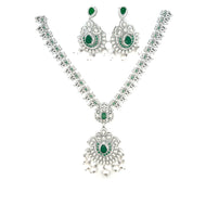 Silver Necklace Set with Emerald Stone Design
