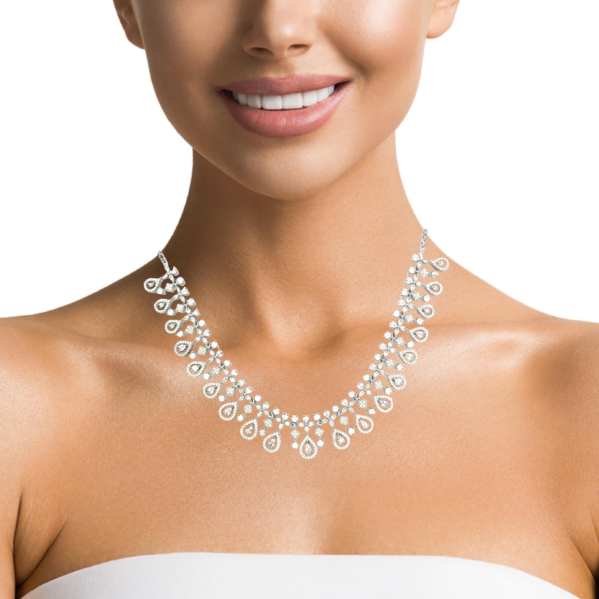 Dazzling Teardrop Diamond Necklace Set