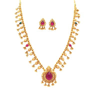 Festive Ruby Red Stone Gold Plated Necklace Set