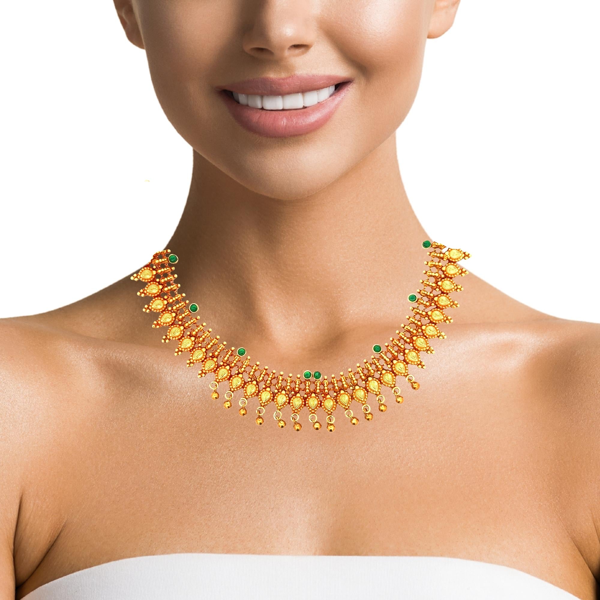 Classic Green Stone Gold Plated Necklace