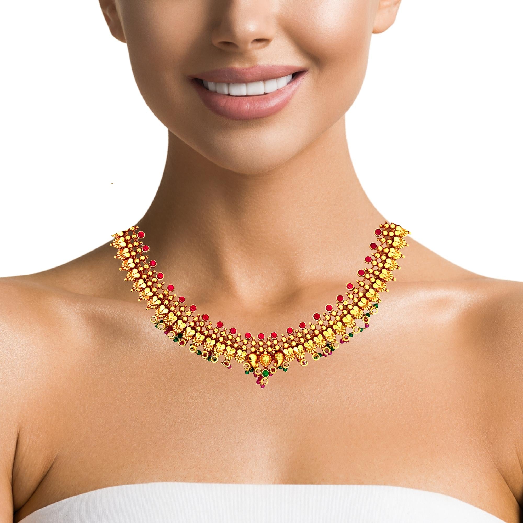 Vintage Temple Design Gold Plated Necklace Set