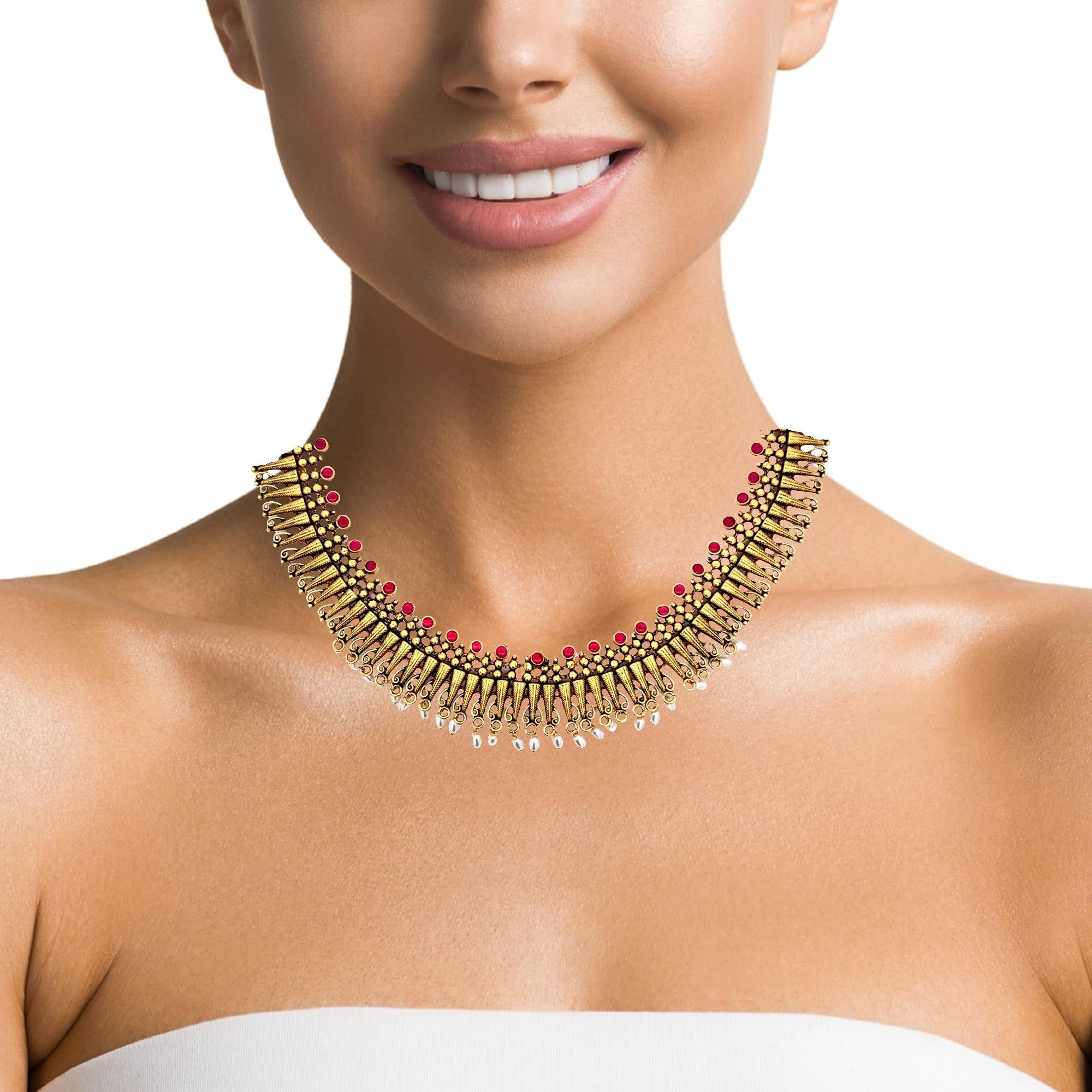 Royal Ruby Charm Gold Plated Necklace Set