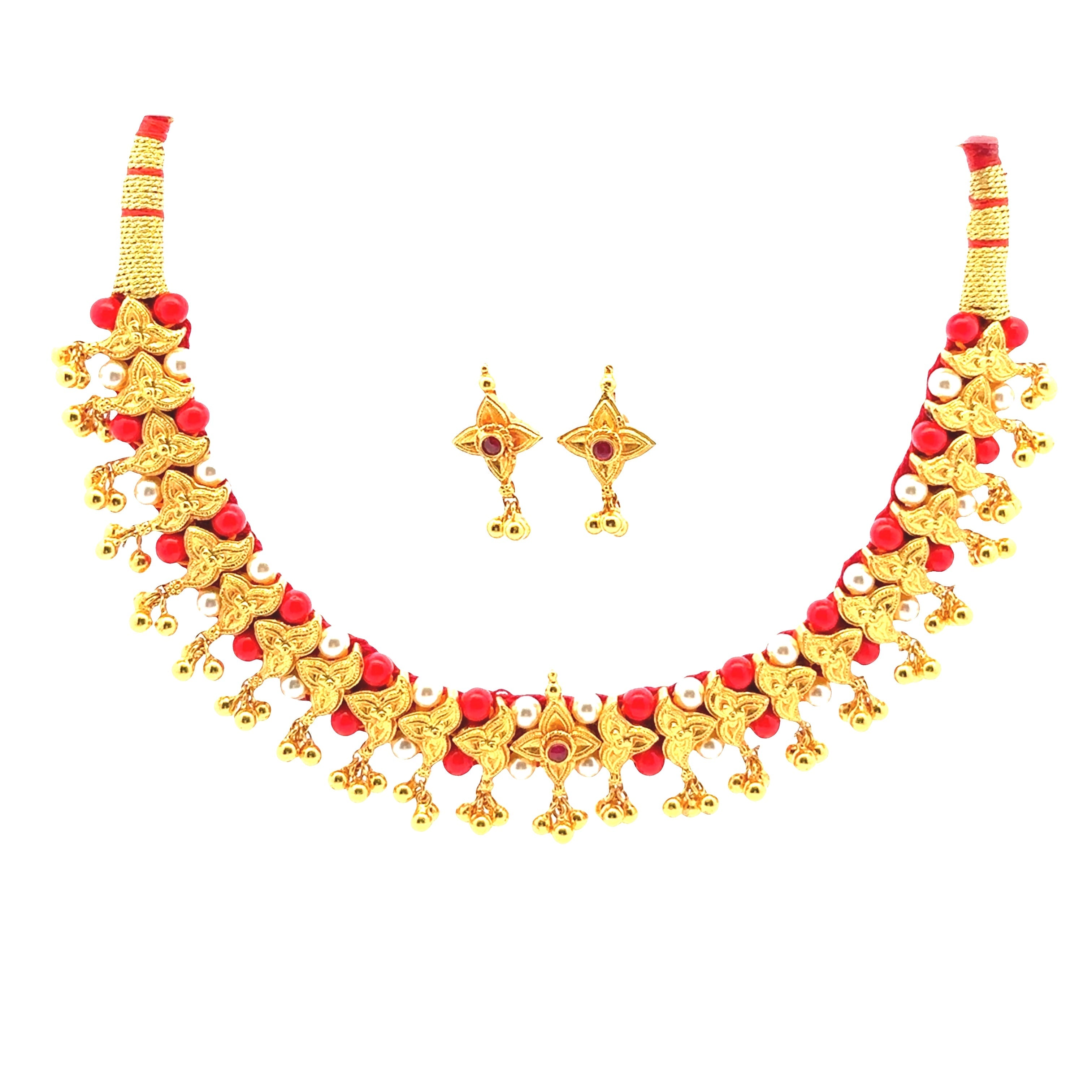 Scarlet Bloom Gold Plated Necklace Set