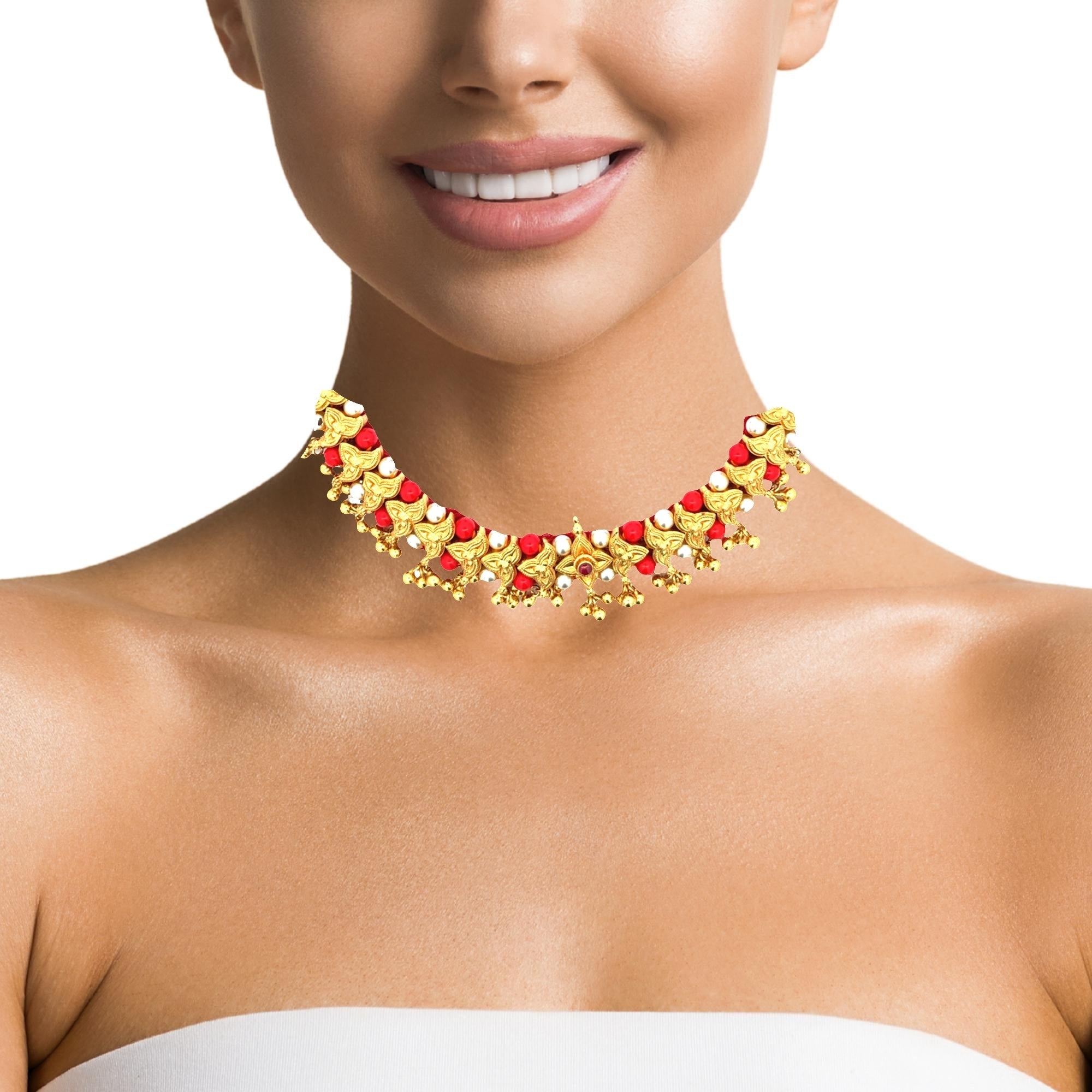 Scarlet Bloom Gold Plated Necklace Set