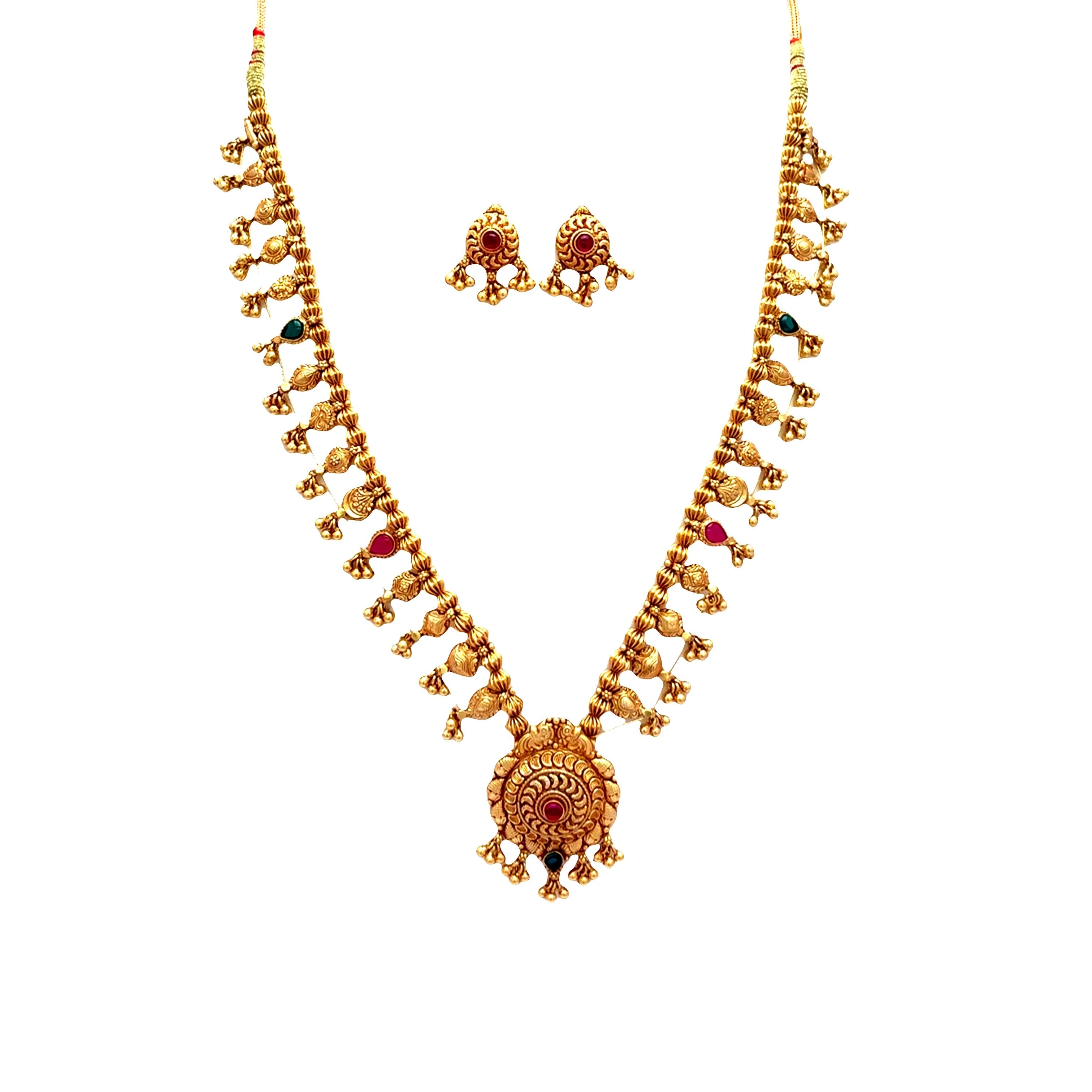 Matte Gold Bell Drop Gold Plated Necklace Set