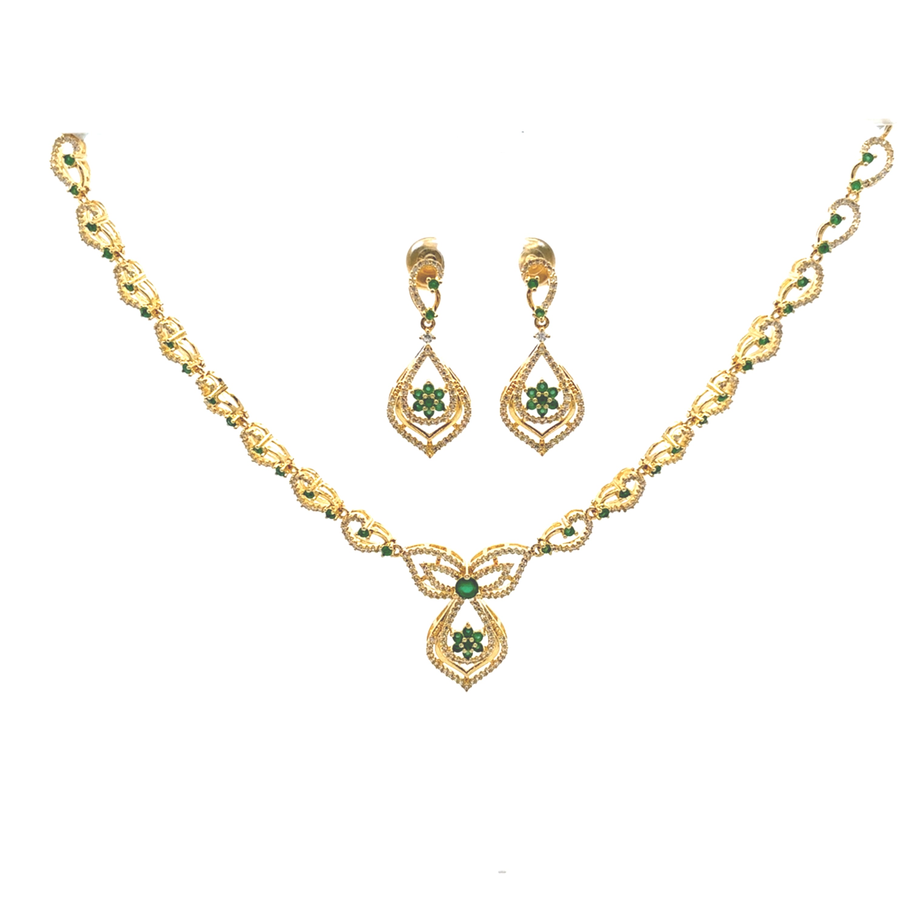 Classic Emerald Blossom Gold Plated Necklace Set