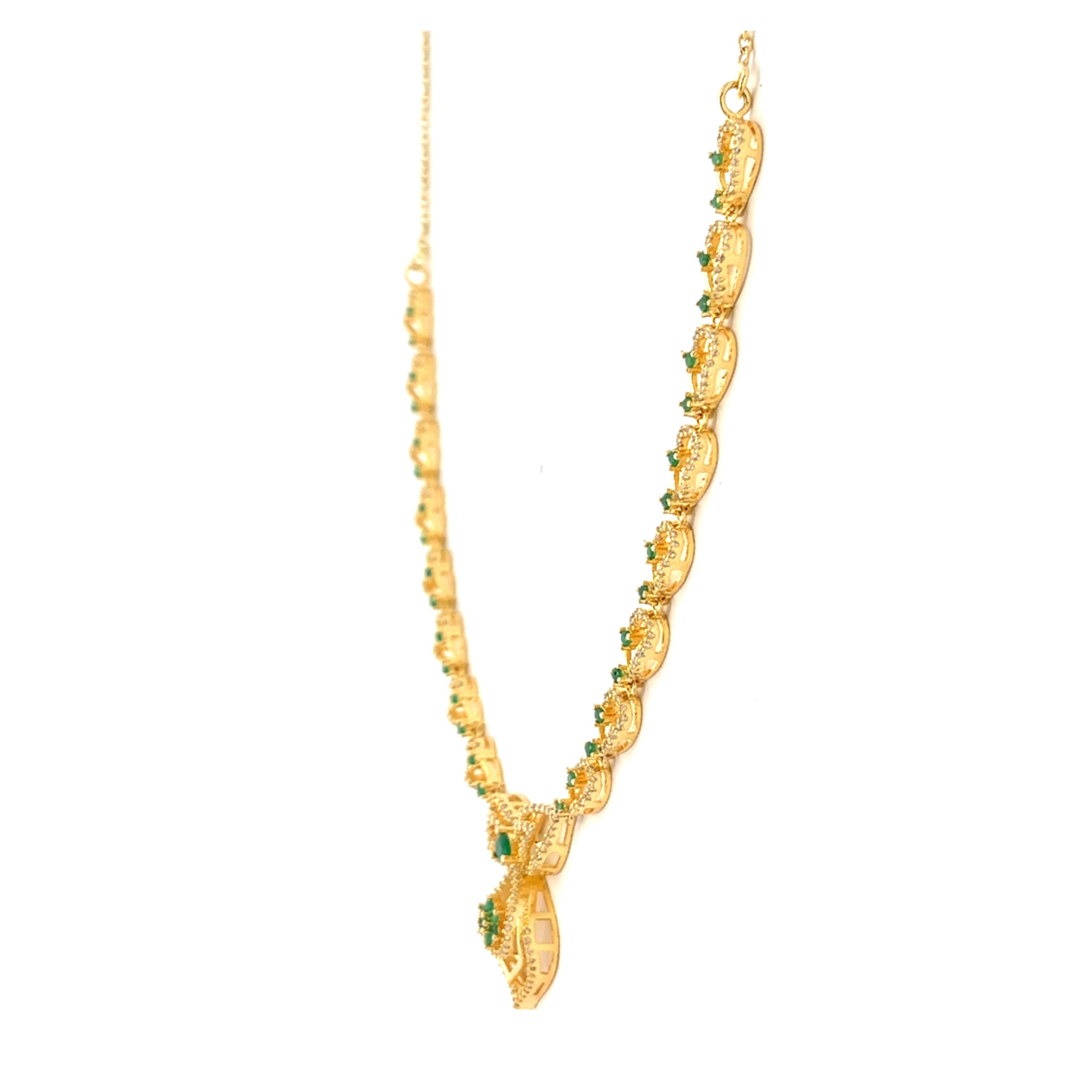 Classic Emerald Blossom Gold Plated Necklace Set