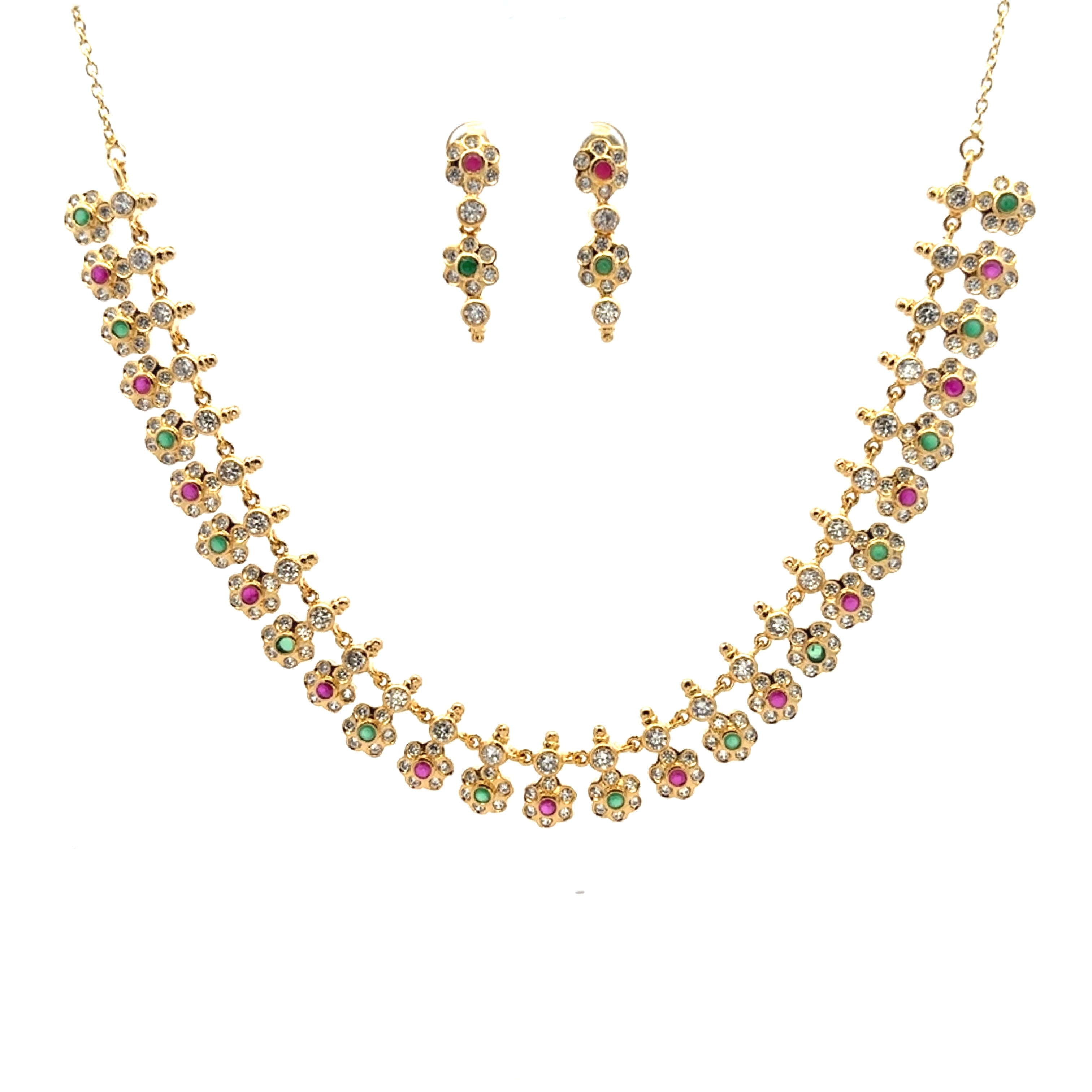 Multicolor Crystal Flower Gold Plated Necklace