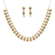 Multicolor Crystal Flower Gold Plated Silver Necklace Set