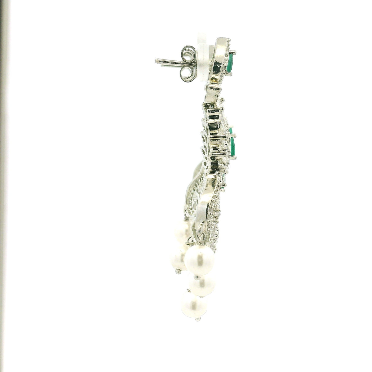 Elegant Silver Choker Necklace Set with Green Stones