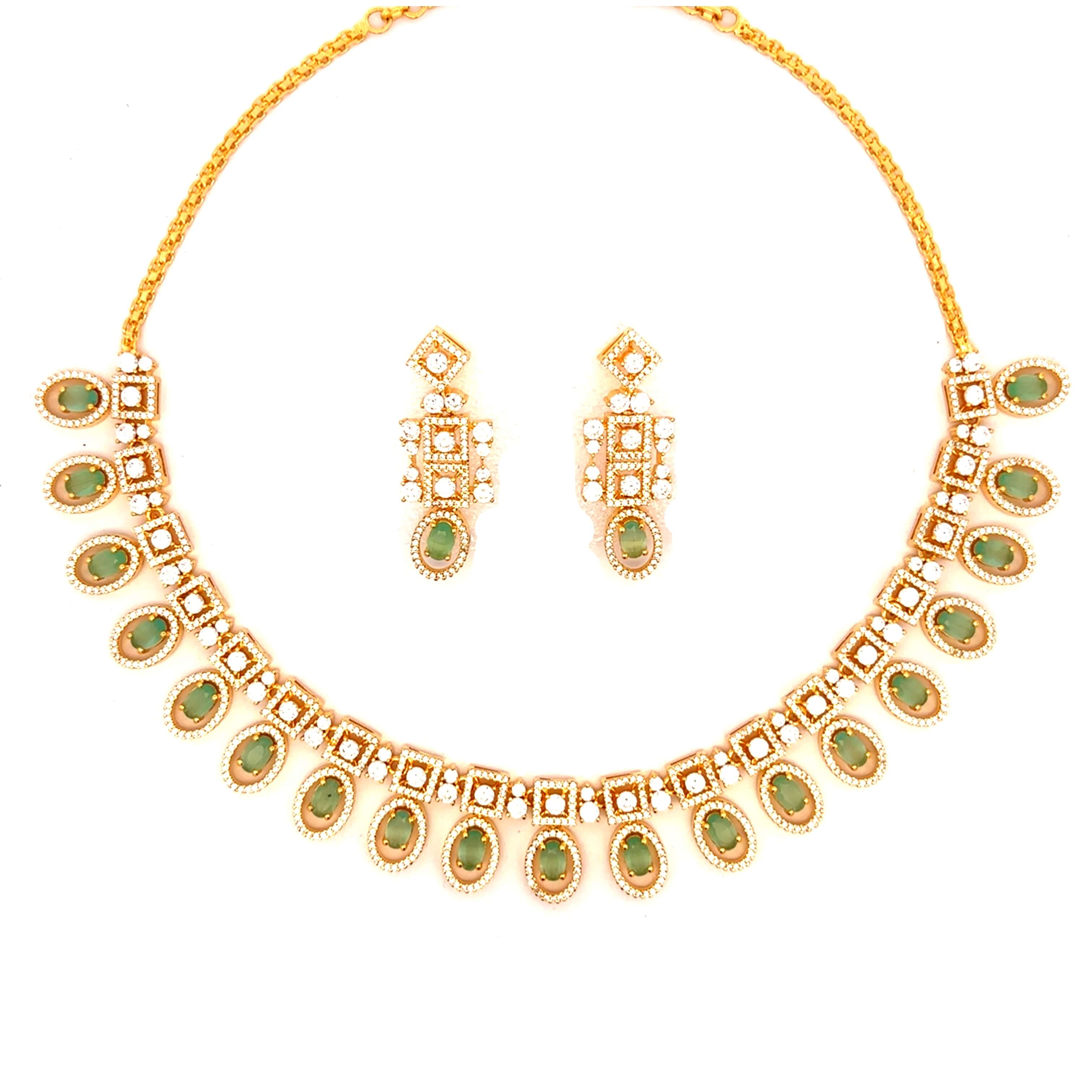 Classic Emerald Look Gold Plated Necklace Set