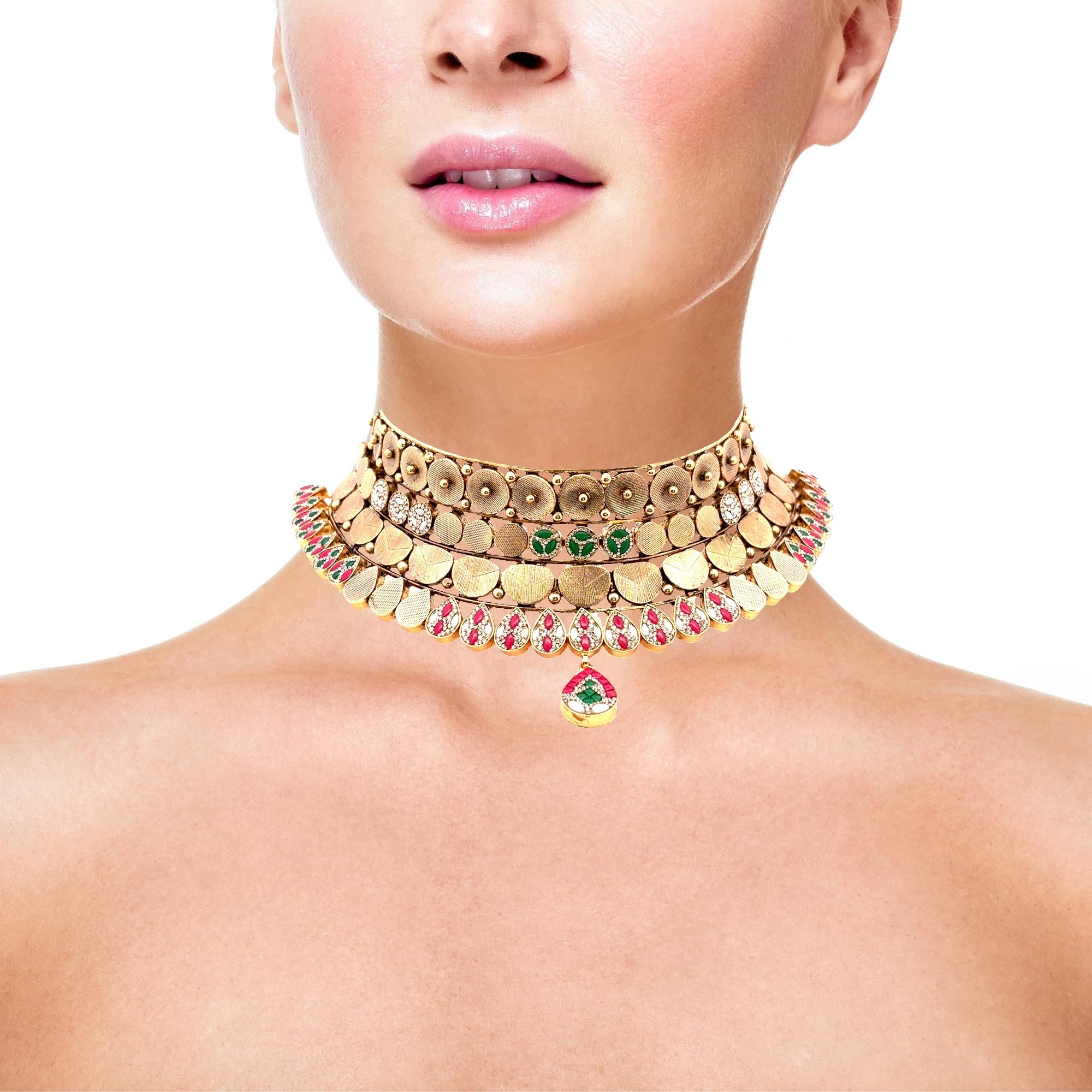 Classic Kundan Style Gold Plated Choker Necklace Set