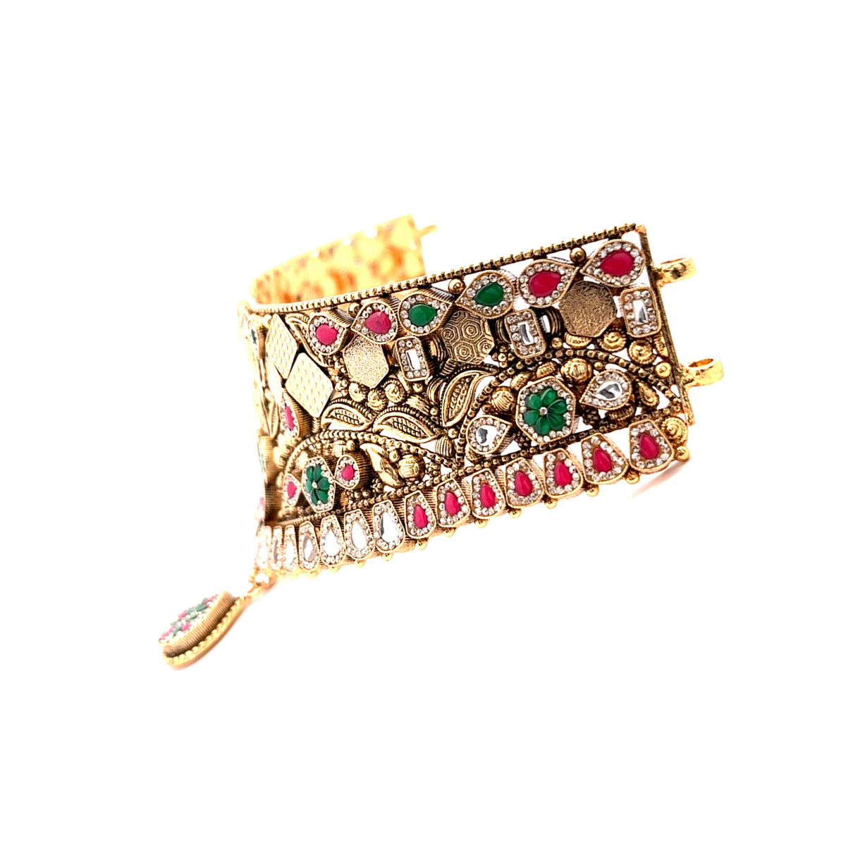 Bridal Gold Plated Choker Necklace Set with Colorful Stone Work