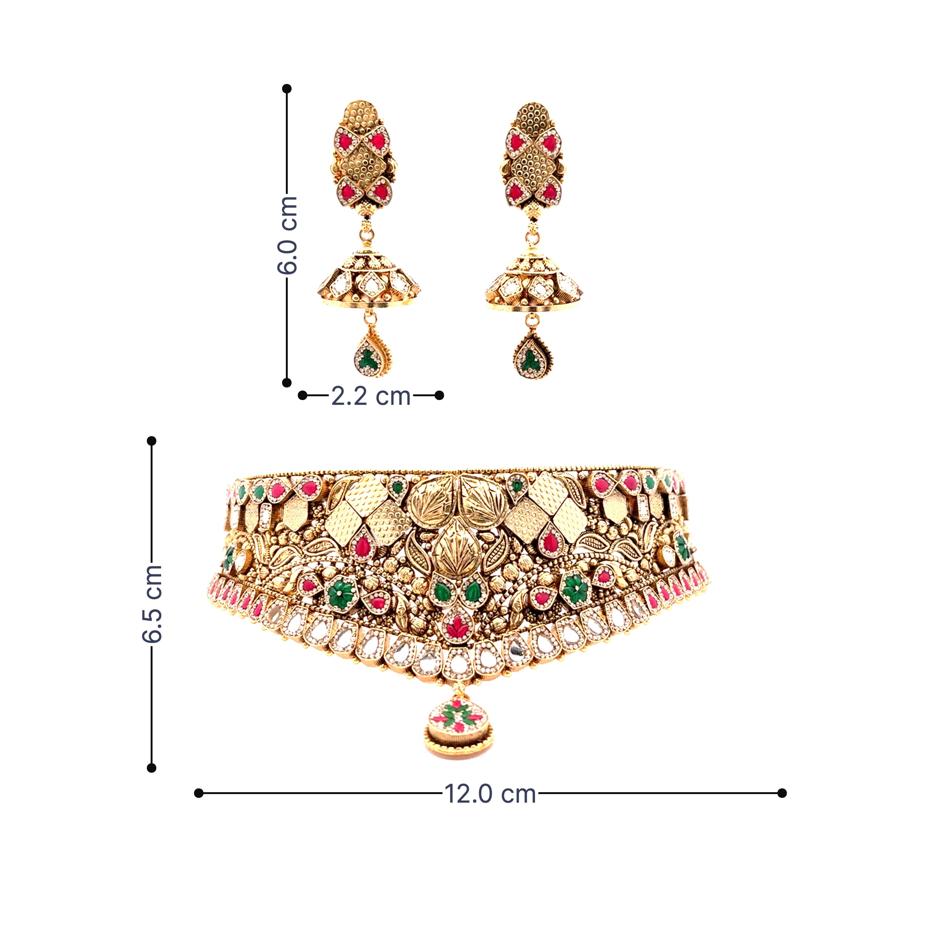 Bridal Gold Plated Choker Necklace Set with Colorful Stone Work