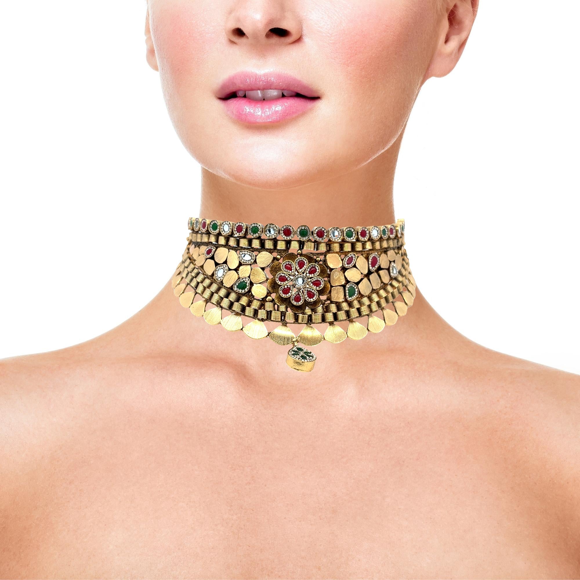 South Indian Temple Design Gold Necklace Set