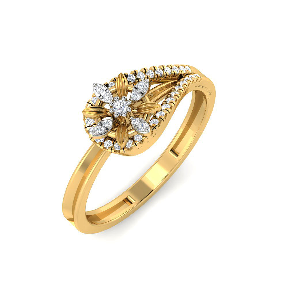 Shimmering Paisley Bloom 9K Diamond Ring