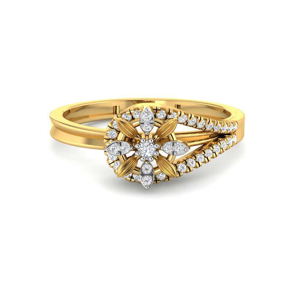 Shimmering Paisley Bloom 9K Diamond Ring