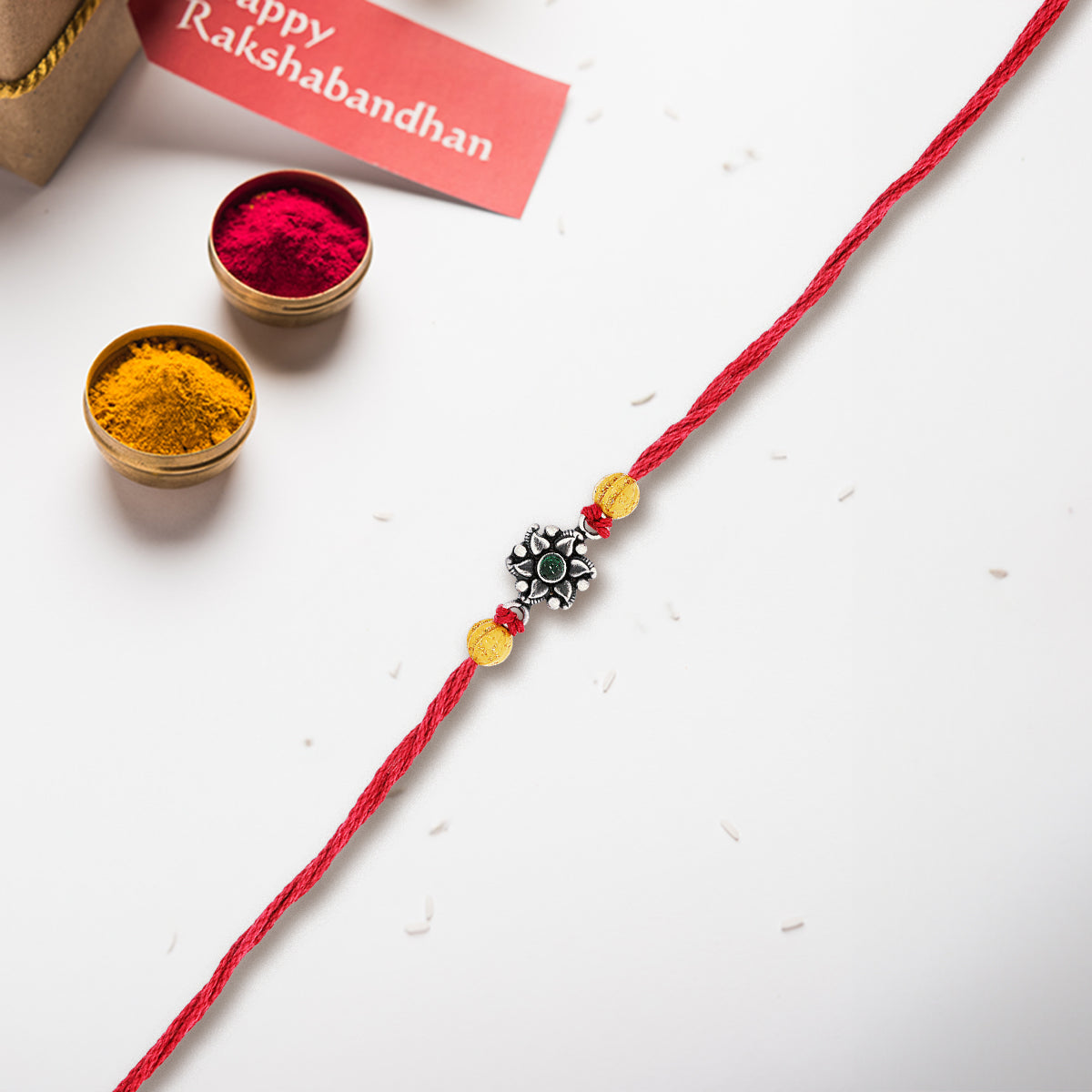 Symbolic Flower Silver Rakhi Thread of Love