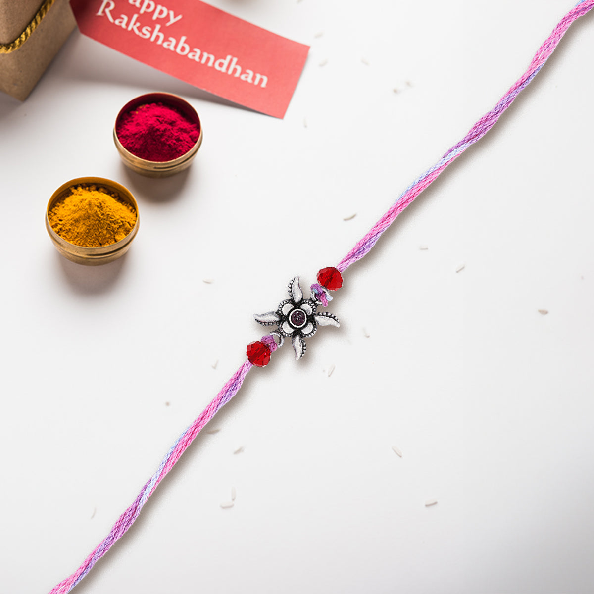 Red Stone Floral Rakhi