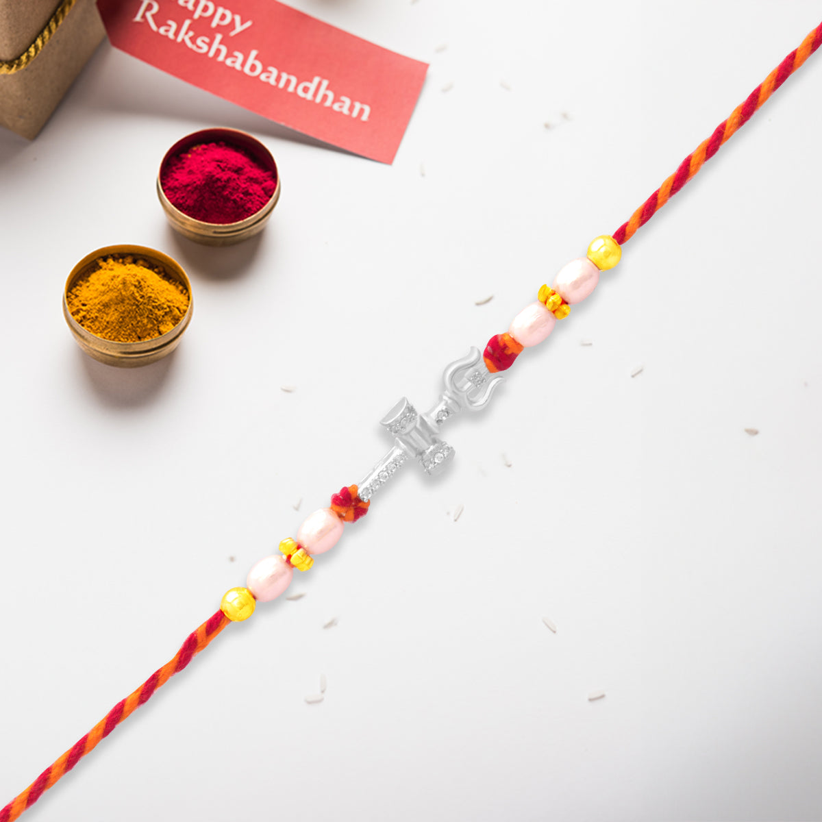 Silver Damru Trishul Rakhi for Brother