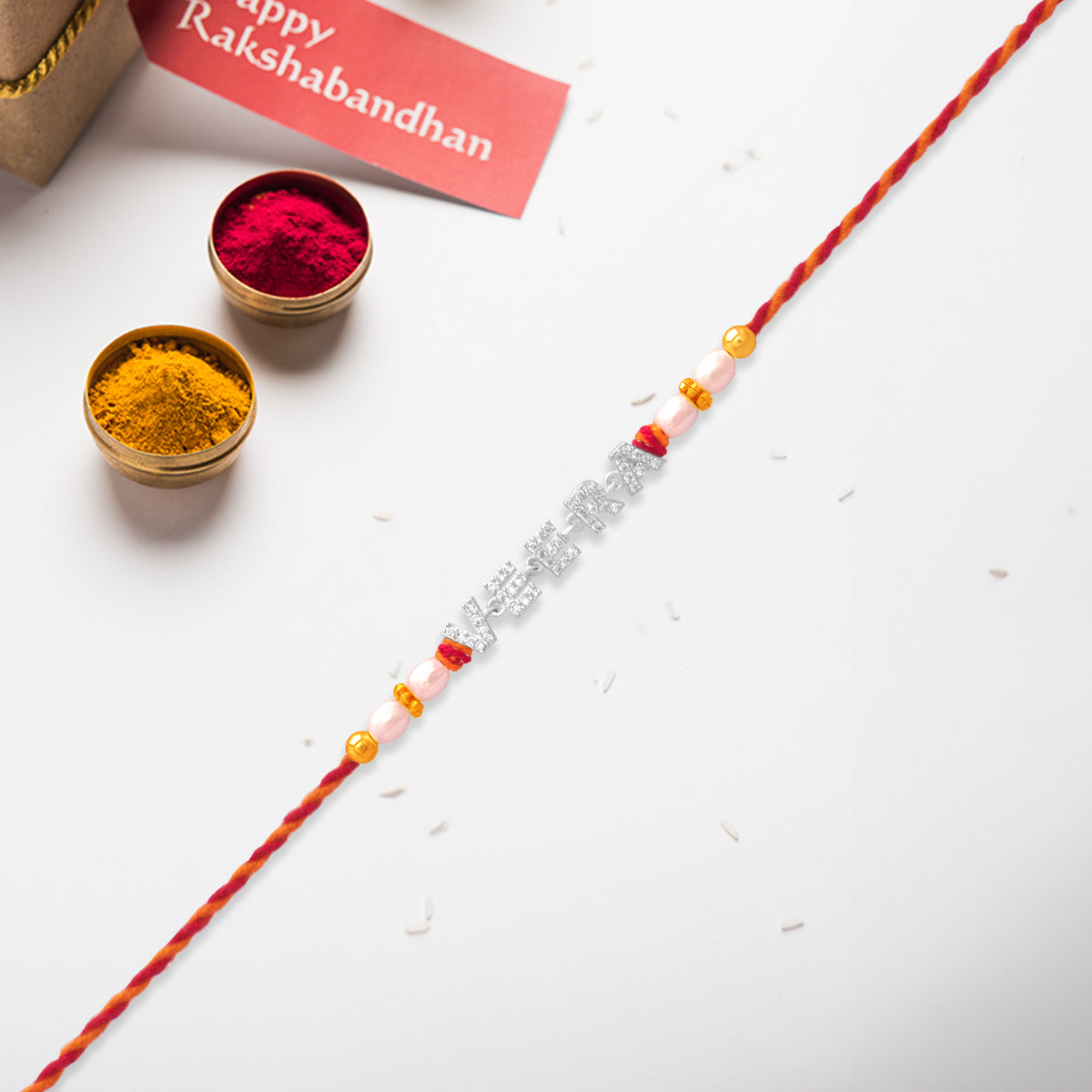 Classic Red-Yellow Veera Name Rakhi