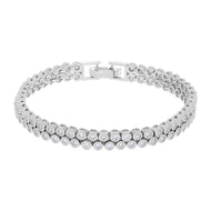 925 Sterling Silver Crystal Cubic Zirconia Timeless Double Layer Solitaire Bracelet