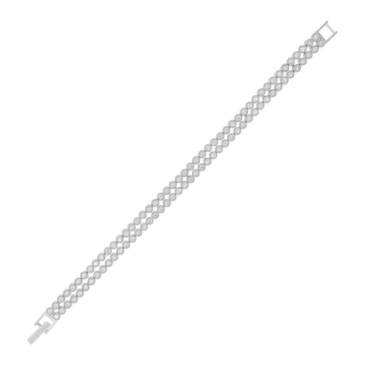 925 Sterling Silver Crystal Cubic Zirconia Timeless Double Layer Solitaire Bracelet