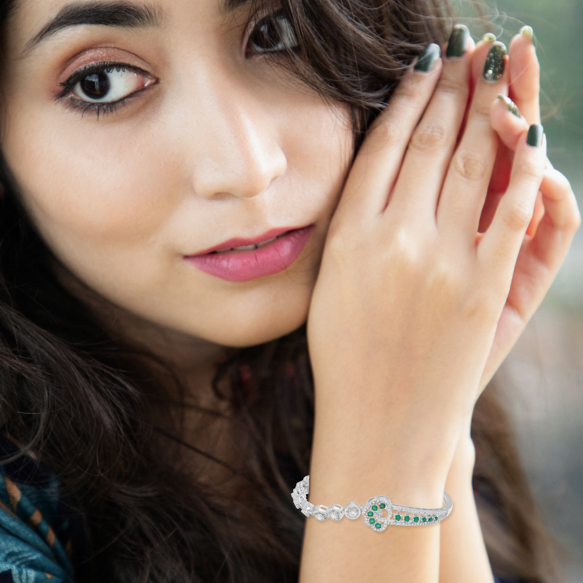 Crystal Loop Green Stone Bracelet