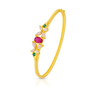 Graceful Gem-Studded Floral Gold Plated Bracelet