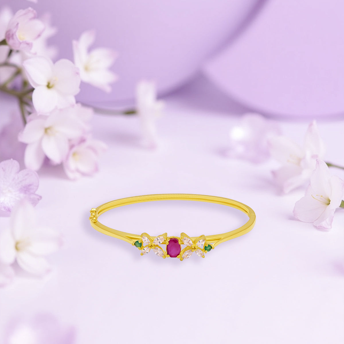 Graceful Gem-Studded Floral Gold Plated Bracelet