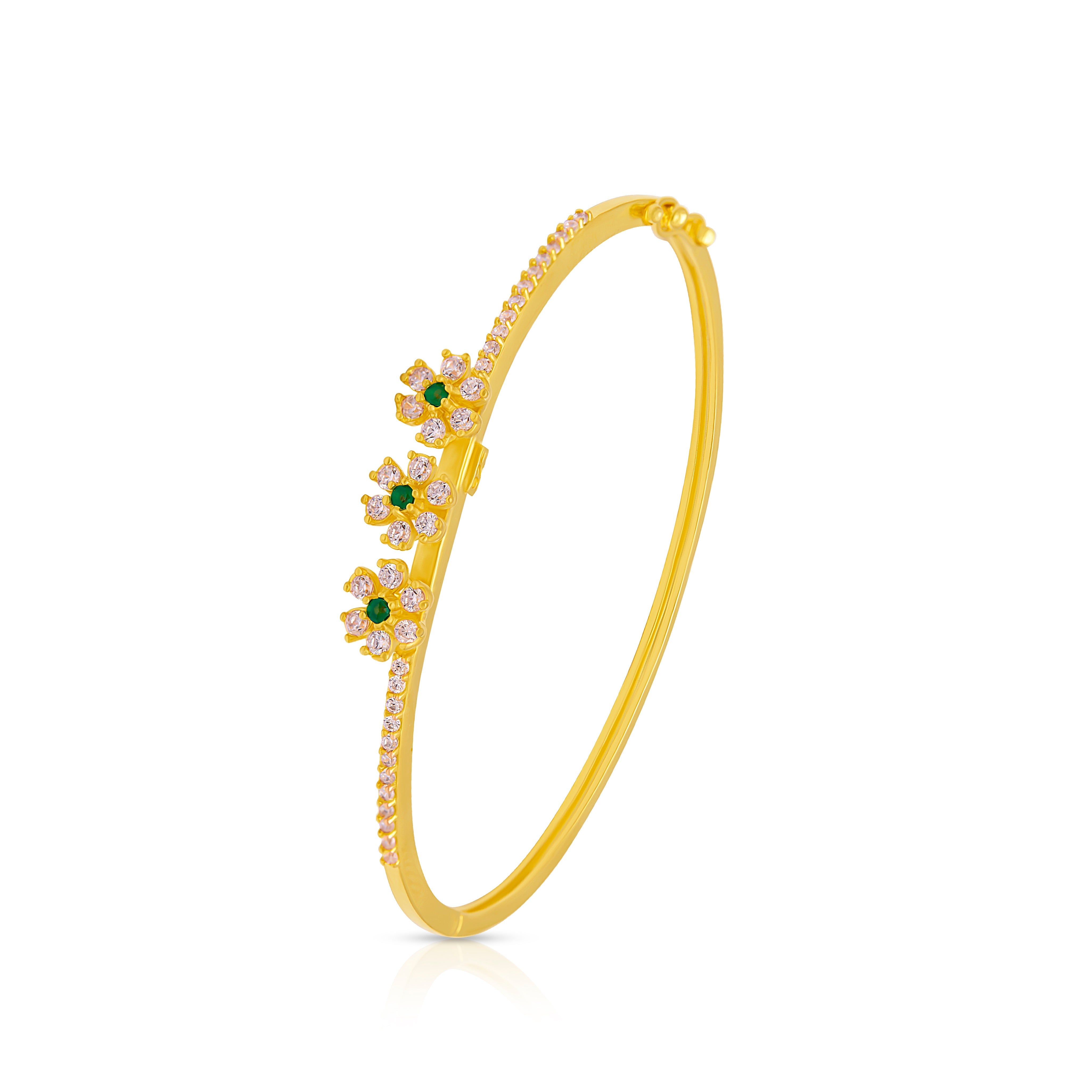 Charming Emerald-Studded Gold Plated Floral Bracelet