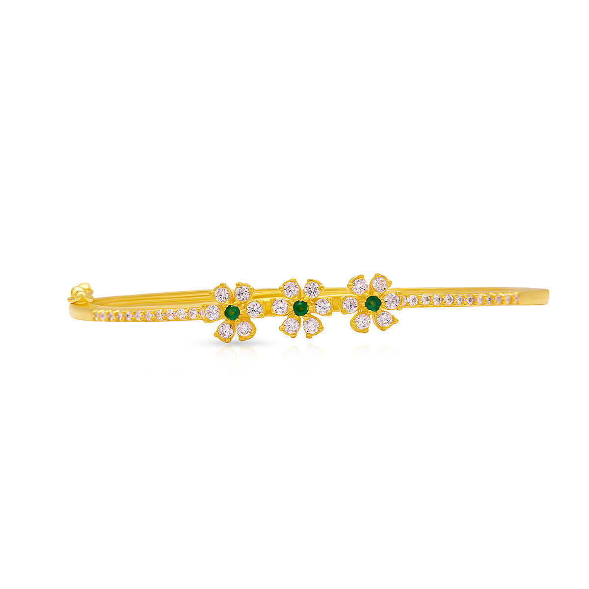 Charming Emerald-Studded Gold Plated Floral Bracelet