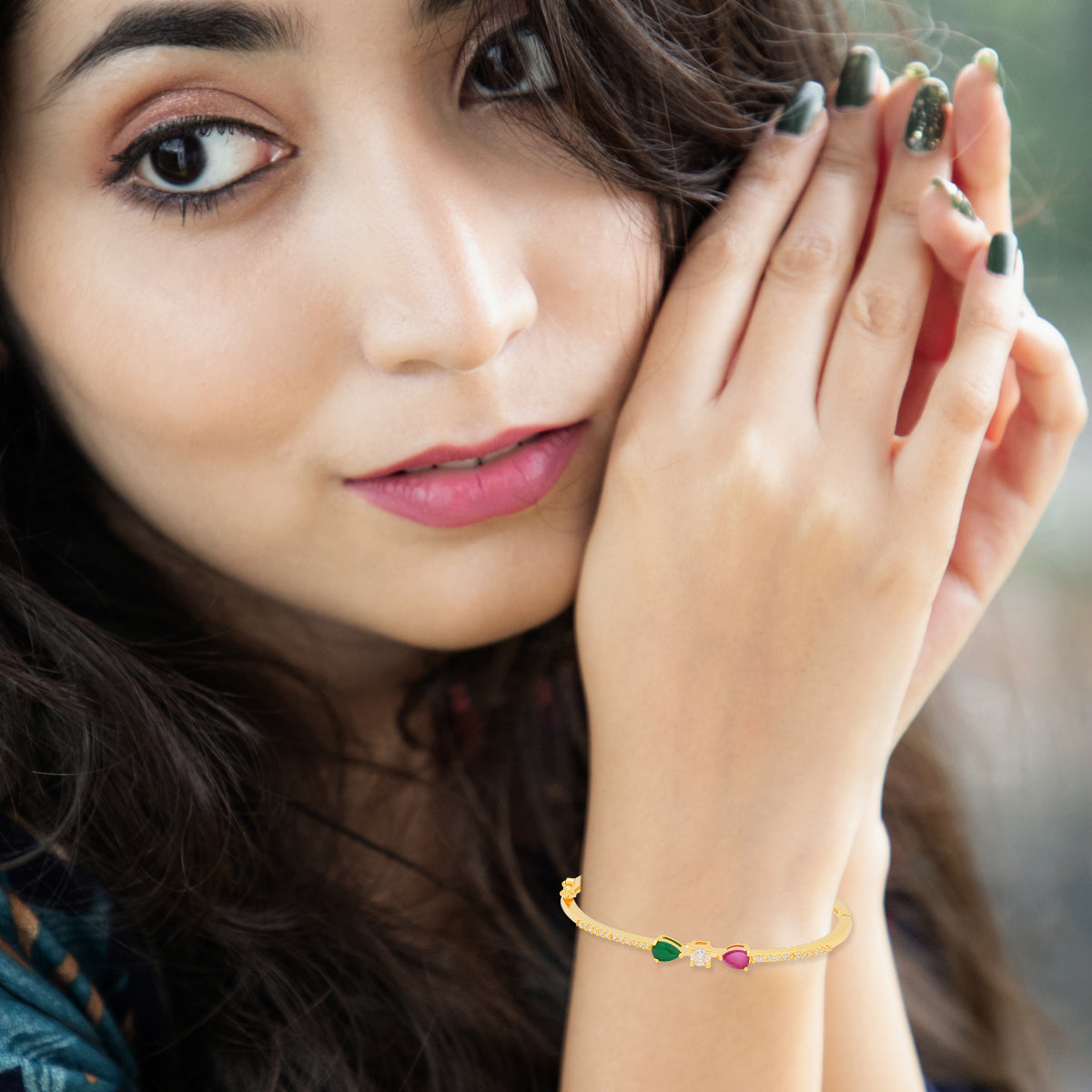 Subtle Shine Dual Gem Gold Plated Bracelet