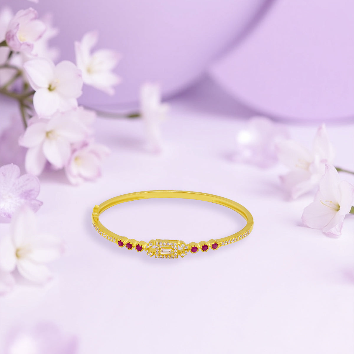 Classic Ruby-Studded Gold Plated Bracelet
