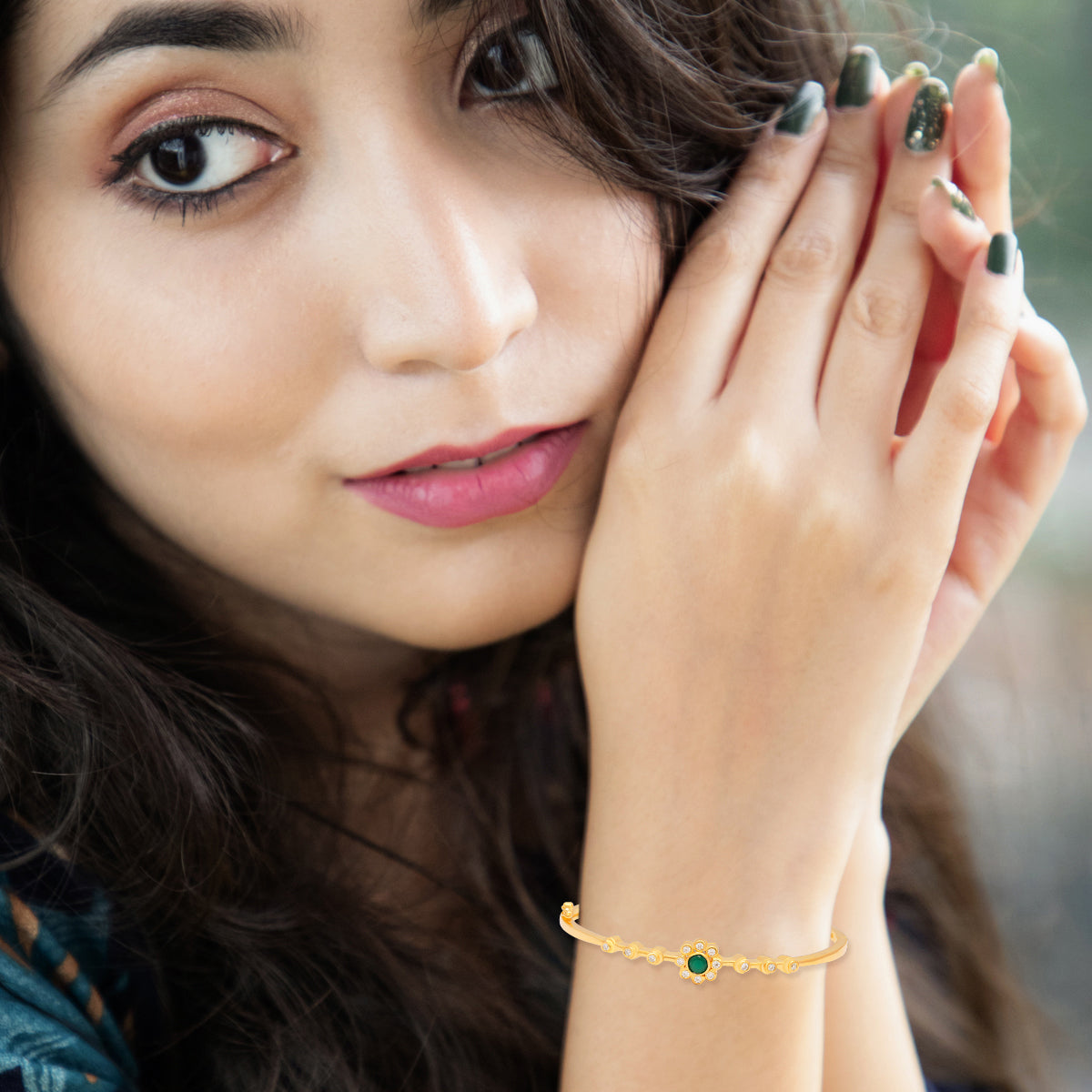 Dazzling Emerald Floral Gold Plated Bracelet
