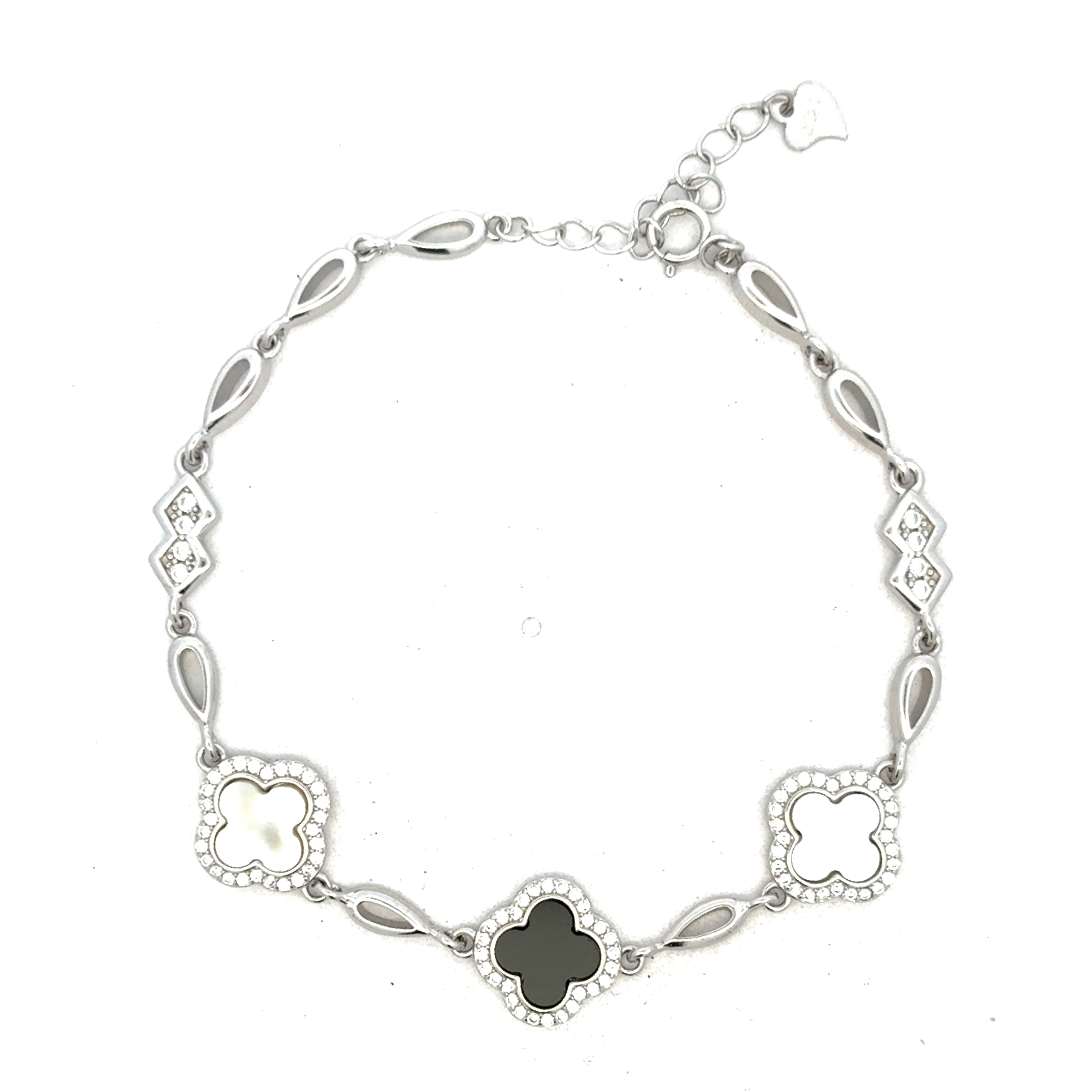 Minimal Floral Clover Silver Bracelet