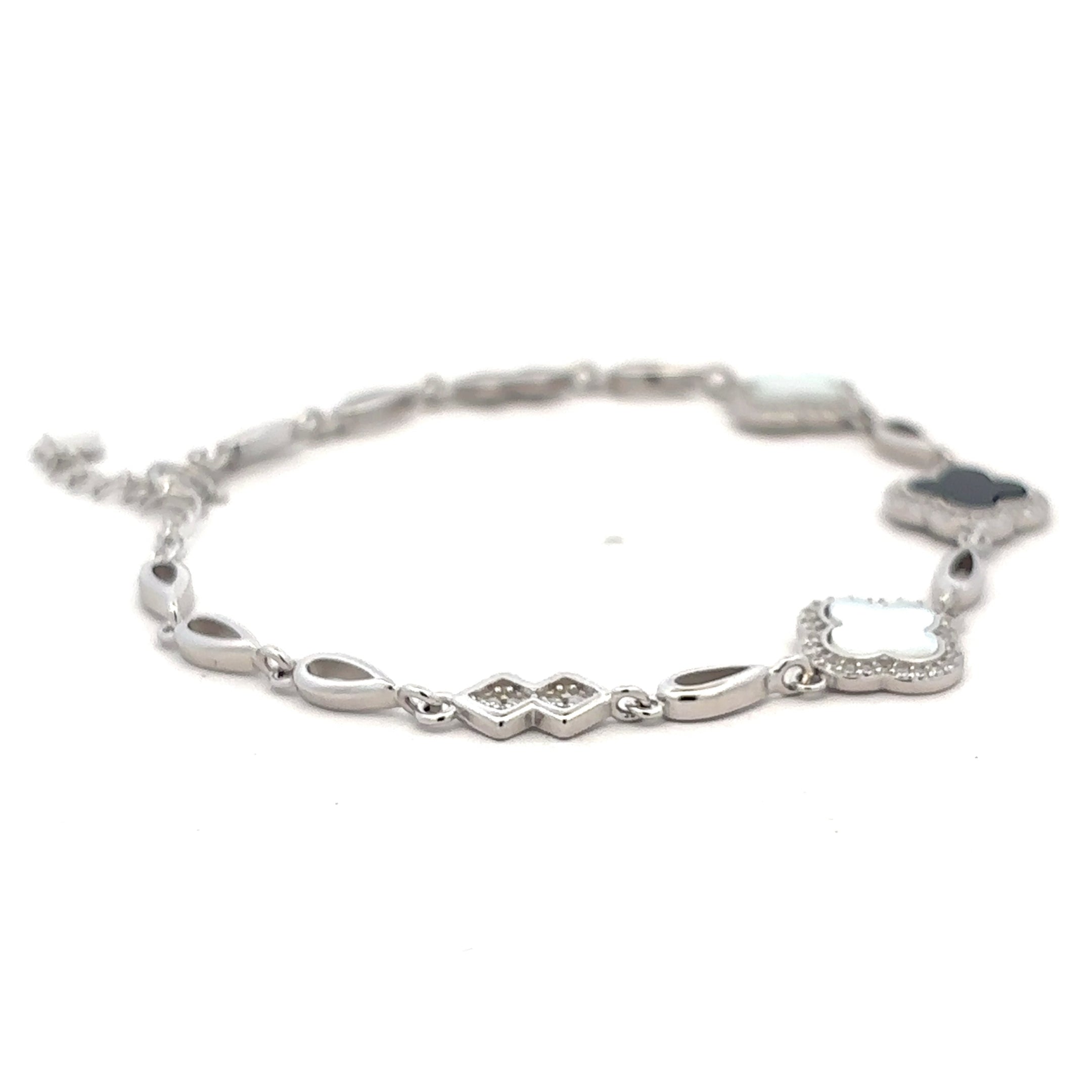 Minimal Floral Clover Silver Bracelet