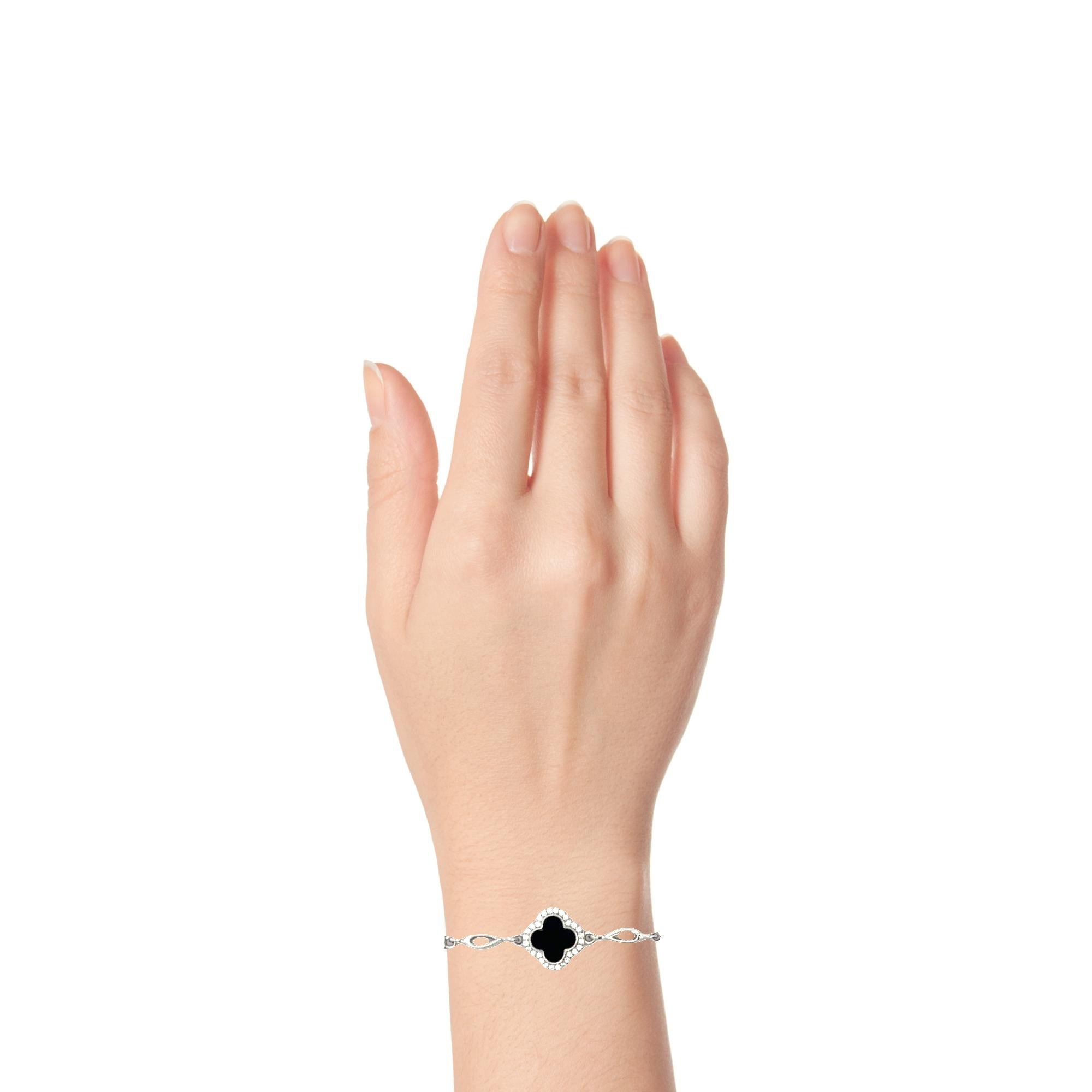 Minimal Floral Clover Silver Bracelet