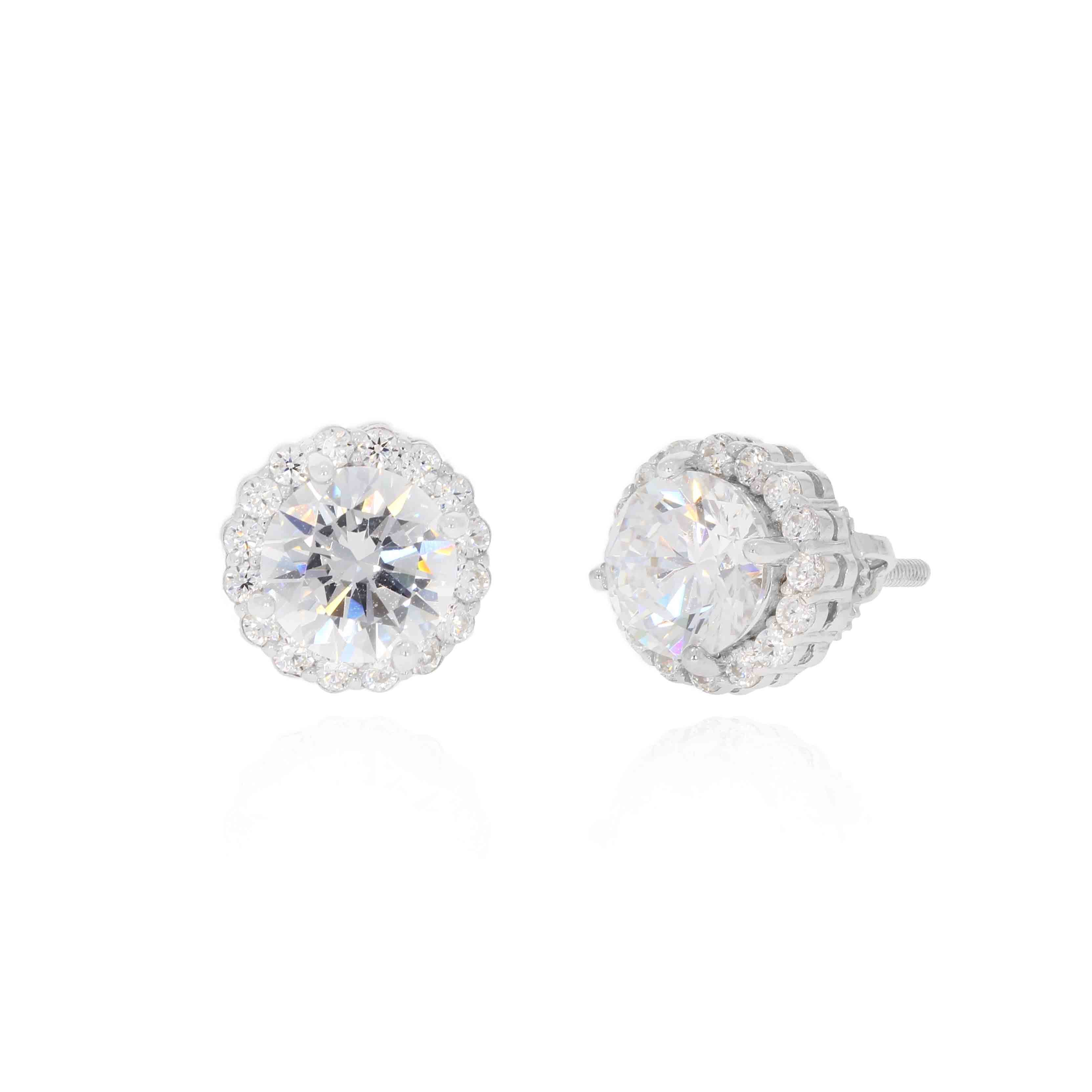 Silver Zircon Bezel Diamond Stud Earrings