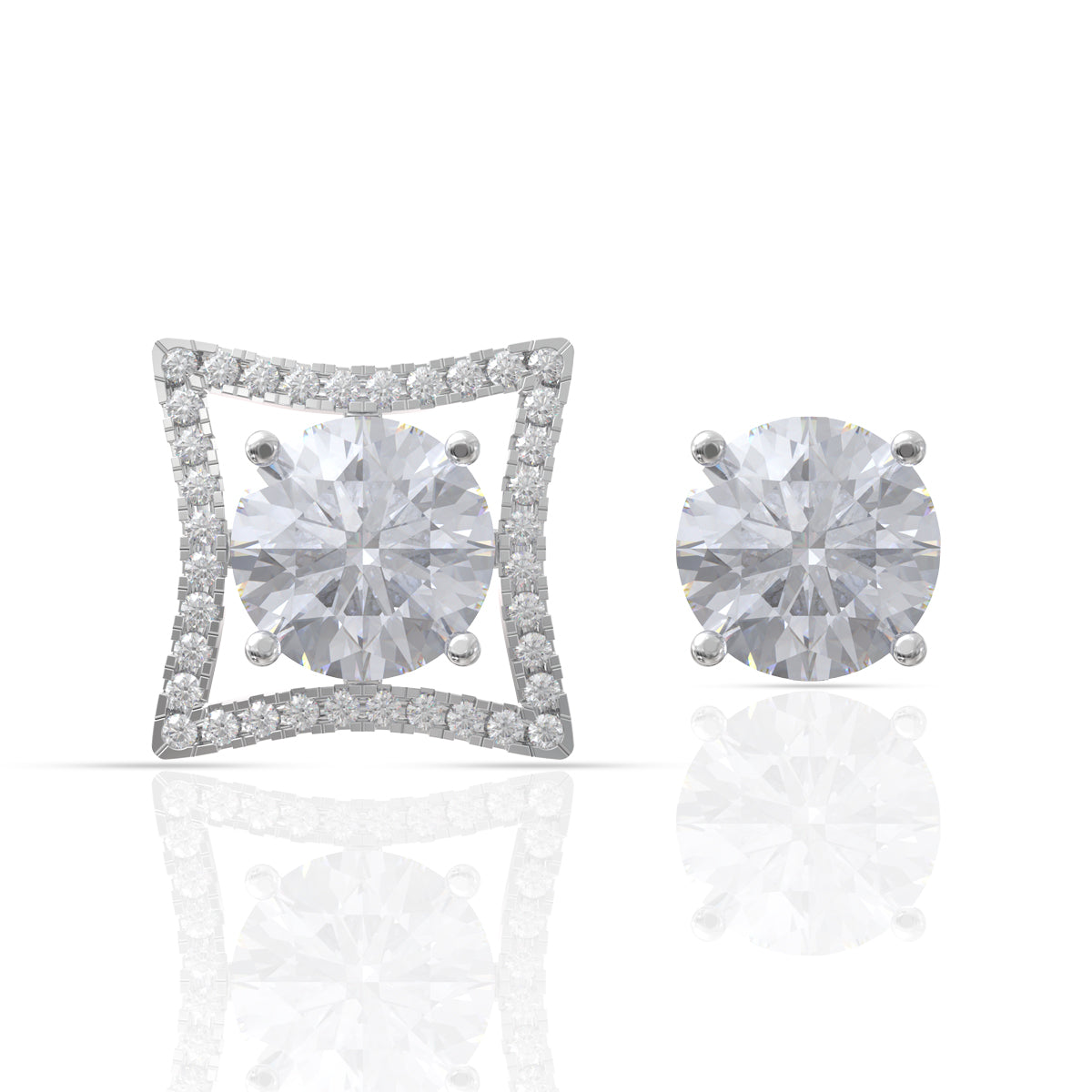 Square Frame Diamond Stud Earrings